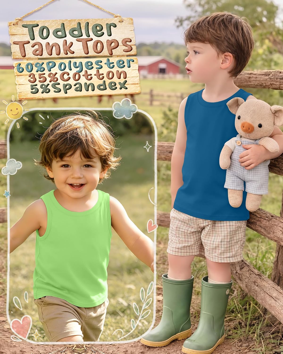 Yooo's Vivi 4 Pack Toddler Boys Tank Tops Sleeveless Crew Neck Shirts Baby Summer T-Shirts Kids Basic Undershirts 18M-5T