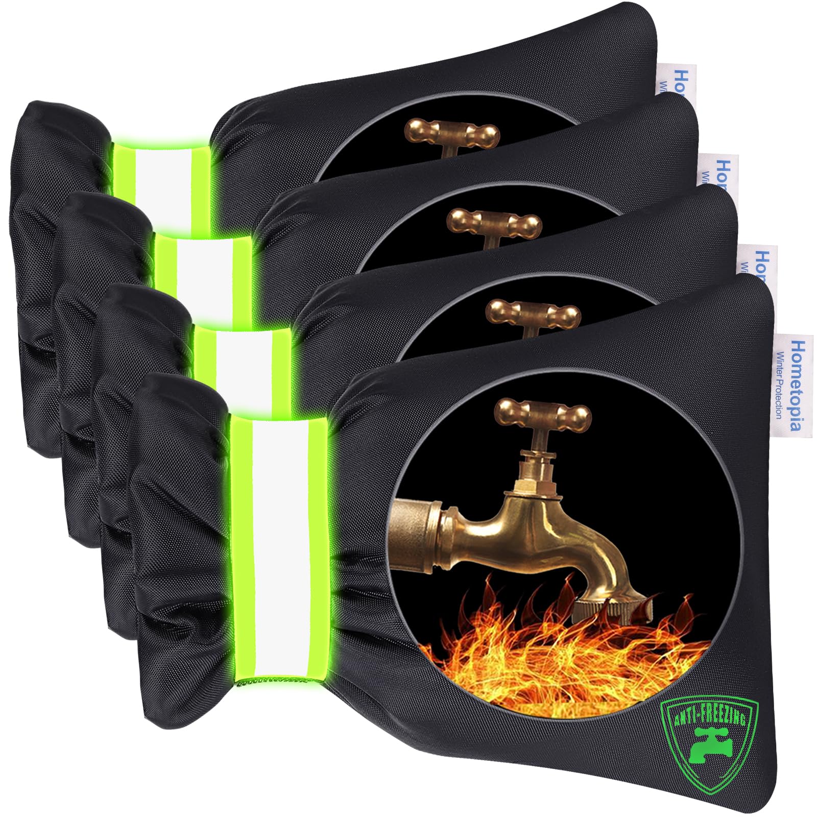 Outdoor Faucet Covers for Winter - 4 Pack Pro 6.7" W x 8.3" H Outdoor Water Faucet Cover Socks for Winter Freeze Protection Pipe Insulation Reusable Waterproof Insulated Spigot backflow Cover,Black