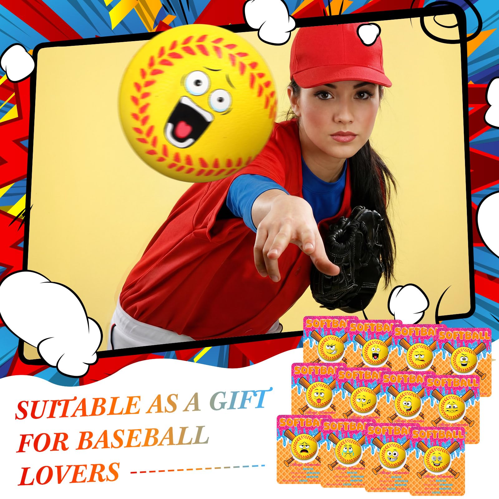 Softball Gifts for Team Include 12 Sets Funny Mini Softball with Ice Cream Drip Softball Themed Cards, Softball Party Favors Supplies for Softball Party Decorations Ice Cream Birthday Team Gathering