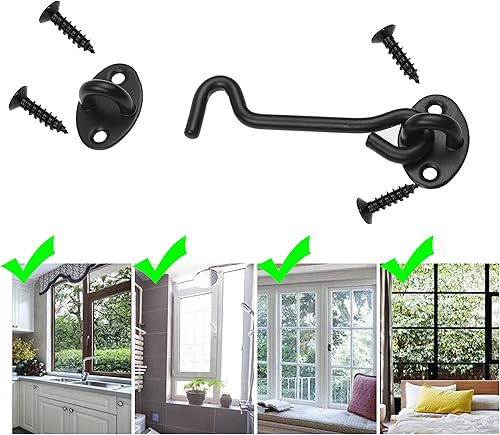 Miniatura 2 de Kare & Kind Pestillo de gancho y ojo (4 pulgadas), con tornillos de montaje, cerraduras resistentes para puertas, puertas, graneros, baños, cabinas