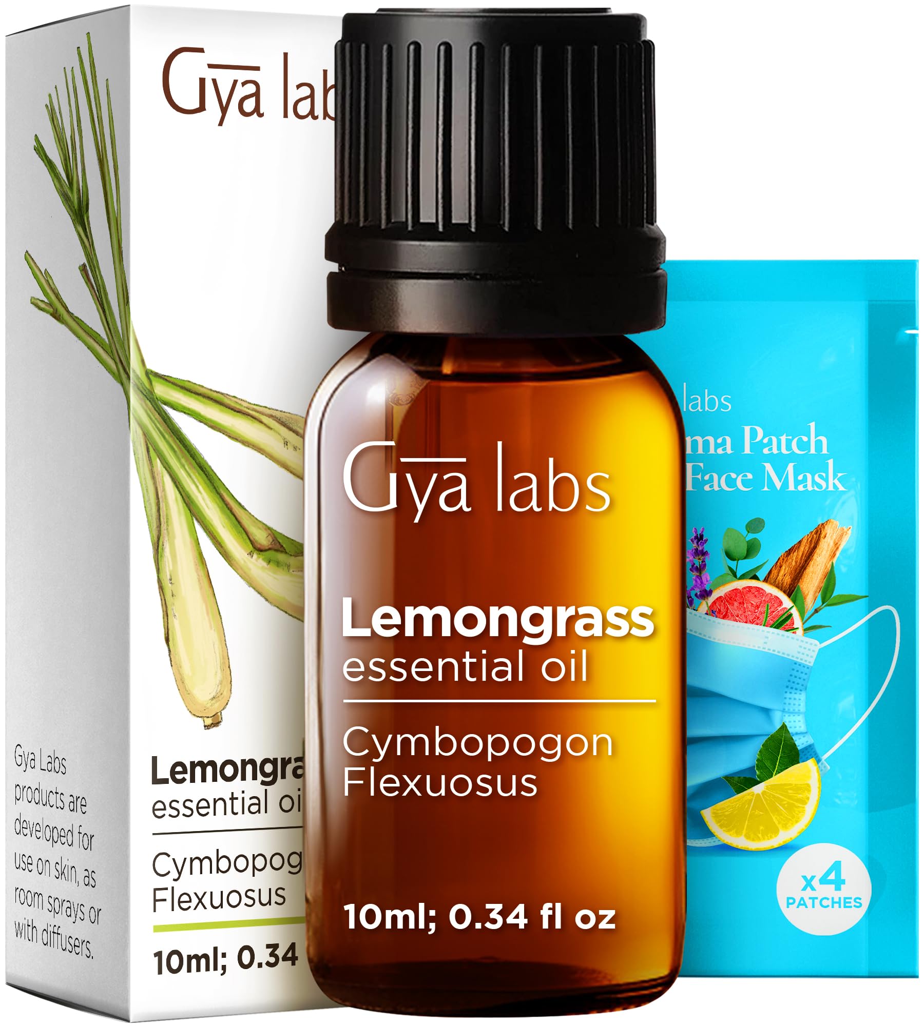 Gya Labs Lemongrass Essential Oil for Diffuser - 100% Pure Natural Lemongrass Oil for Hair, Skin, Candle Making - Earthy & Zesty Scent (10ml)