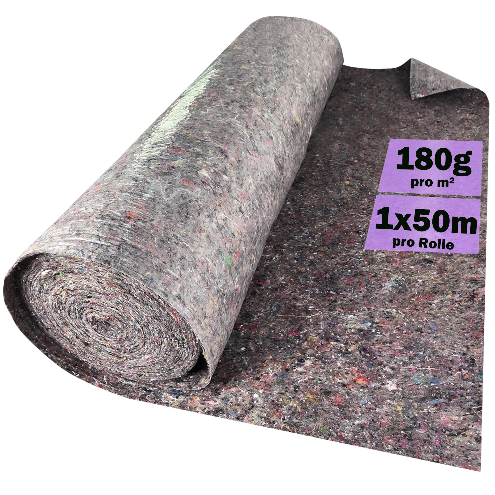 SUBTLETY Rollo de fieltro de pintor de 50 m, 180 g/m², fieltro antideslizante con resistente al agua, cubierta y protección para suelo, 1 m de ancho, paños de pintura para empapelar, bricolaje