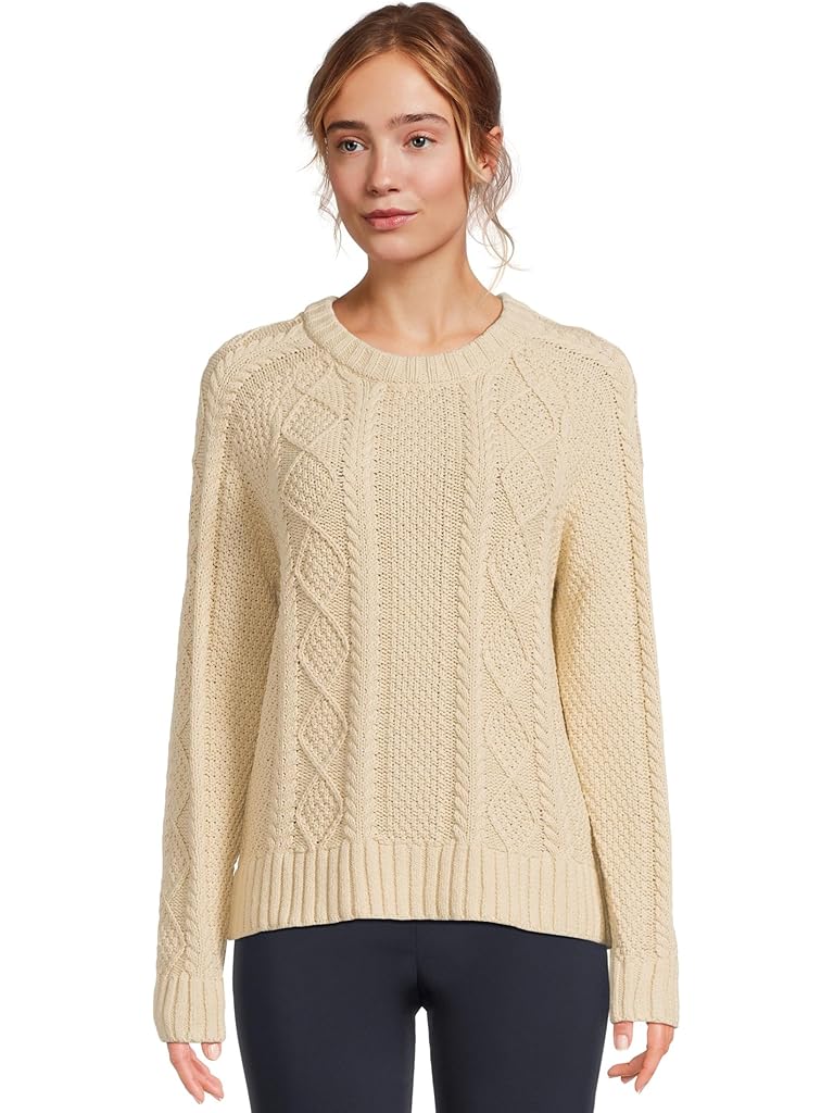 Beige L.L.Bean Signature Cotton Fisherman Crewneck Sweater