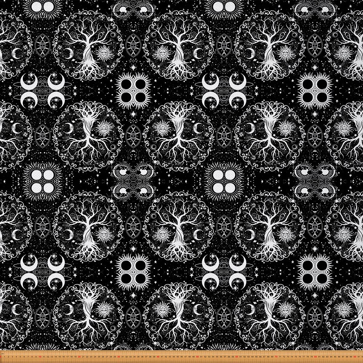 Homewish Multi 40 Tree Of Life Fabric By The Yard Sun And Moon Decorative Fabric Gothic Bohemian Upholstery Fabric Trippy Galaxy Stars Diy Art Waterproof Fabric White Black 1 Yard