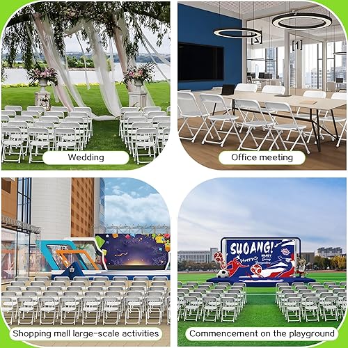 Miniatura 6 de Paquete de 10 sillas plegables, sillas plegables de plástico blanco para interiores y exteriores, asiento comercial apilable portátil con marco de