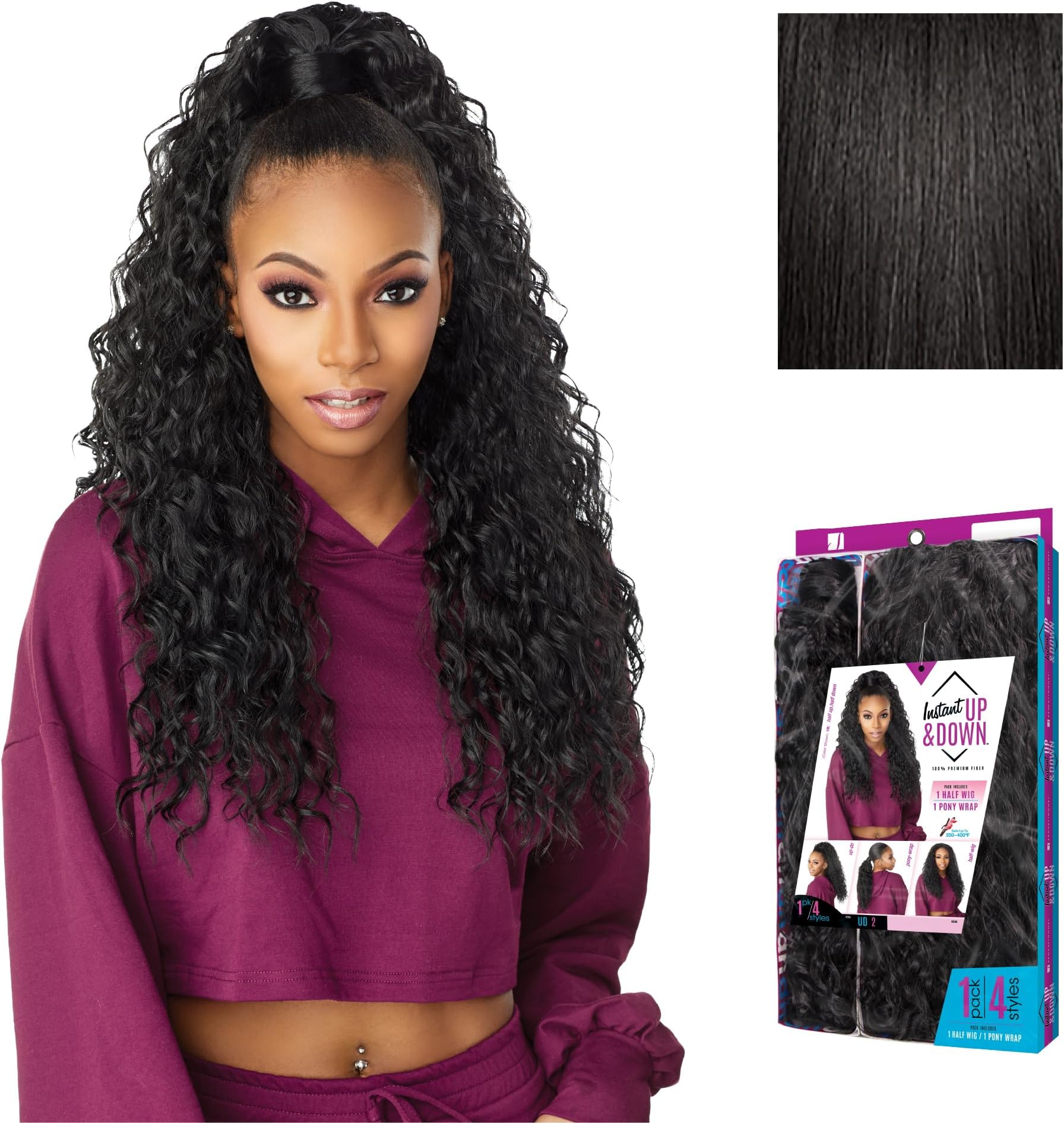 Sensationnel Instant Updown Halfwig Pony-Iud 2, 1B OFFBLACK | 4 Style In 1, Pony Wrap, Up-do, Half-up, Half-down