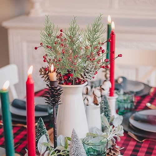 Miniatura 5 de Alpurple 25 ramas de pino artificiales de 13.7 pulgadas, plantas de vegetación falsas, ramitas de pino, púas de hojas de pino sintéticas para