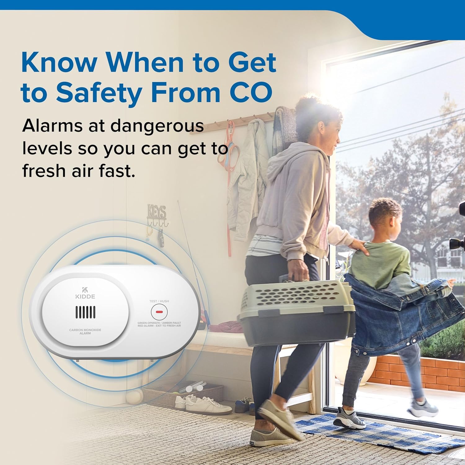 Kidde Carbon Monoxide Detector, AA Battery Powered, Portable for Travel or Home, 85 dB Alarm, LED Status Light Indicators, 5th Edition, COB