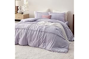 Bedsure Lavender Comforter Set King - 4 Pieces Soft Comforter Set Grid Pinch Pleat
