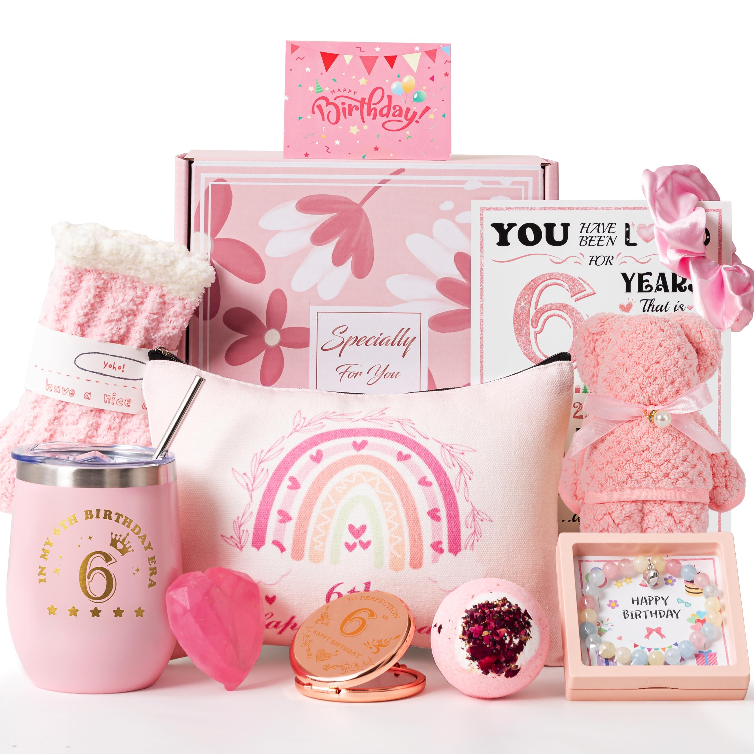 6th Birthday Gifts for Girls,Happy 6th Pamper Gift Basket Ideas for Daughter, Cute Unique Sweet 6 Year Old Birthday Hampers Presents for Her,Best Friend Niece,Granddaughter, Sister, Friend, Teens