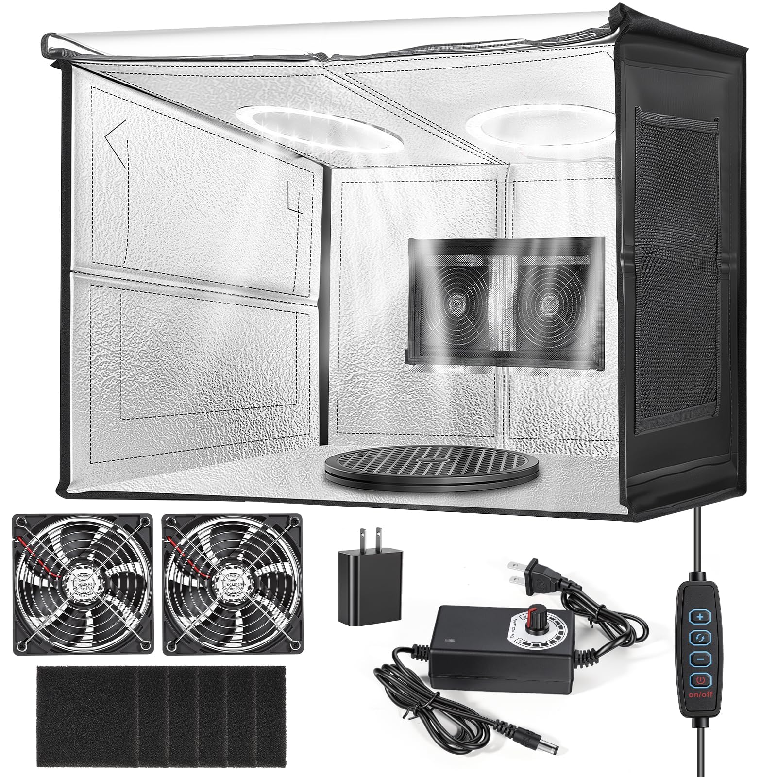 Aerografo Spray Booth Portabe - con luci LED giradischi e doppie ventole di scarico, cabina pieghevole per aerografo per trucco, pittura artistica, modello 42,9 cm