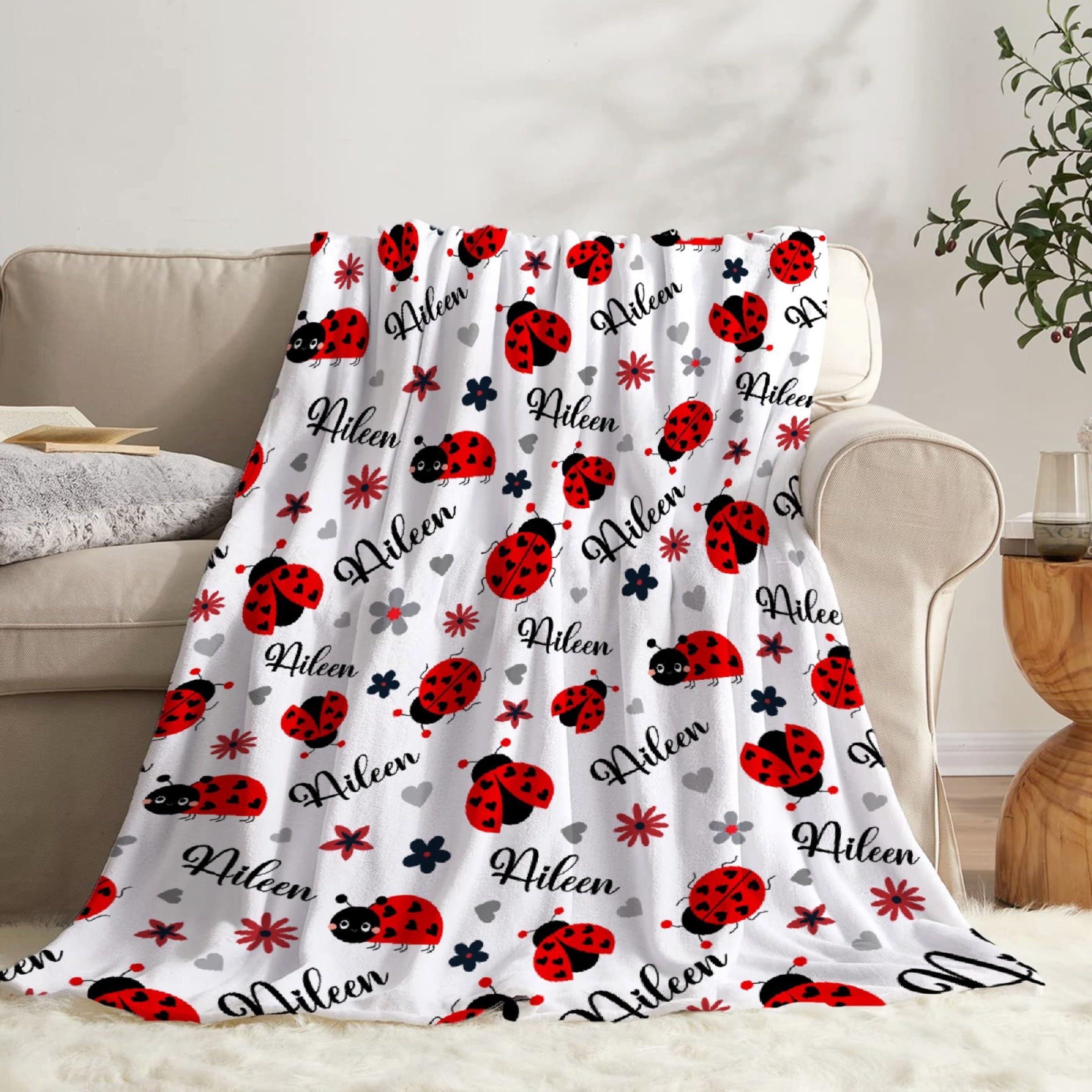 Custom Lady-Bug Blanket Gifts for Girls Boys, Super Soft Personalized Lady-Bug Blanket Decor Stuff, Lightweight Microfiber Cozy Plush Throw for Couch BedM 60"x50" for Teens