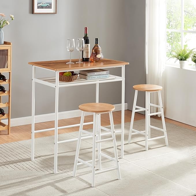 Panana 3pcs Pub Dining Set, Industrial Counter Height Dining Bar Table ...