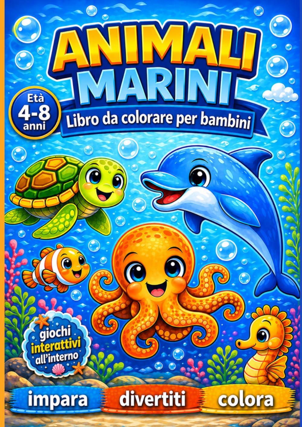 animali marini: Libro da colorare per bambini (Animali del mondo da colorare)