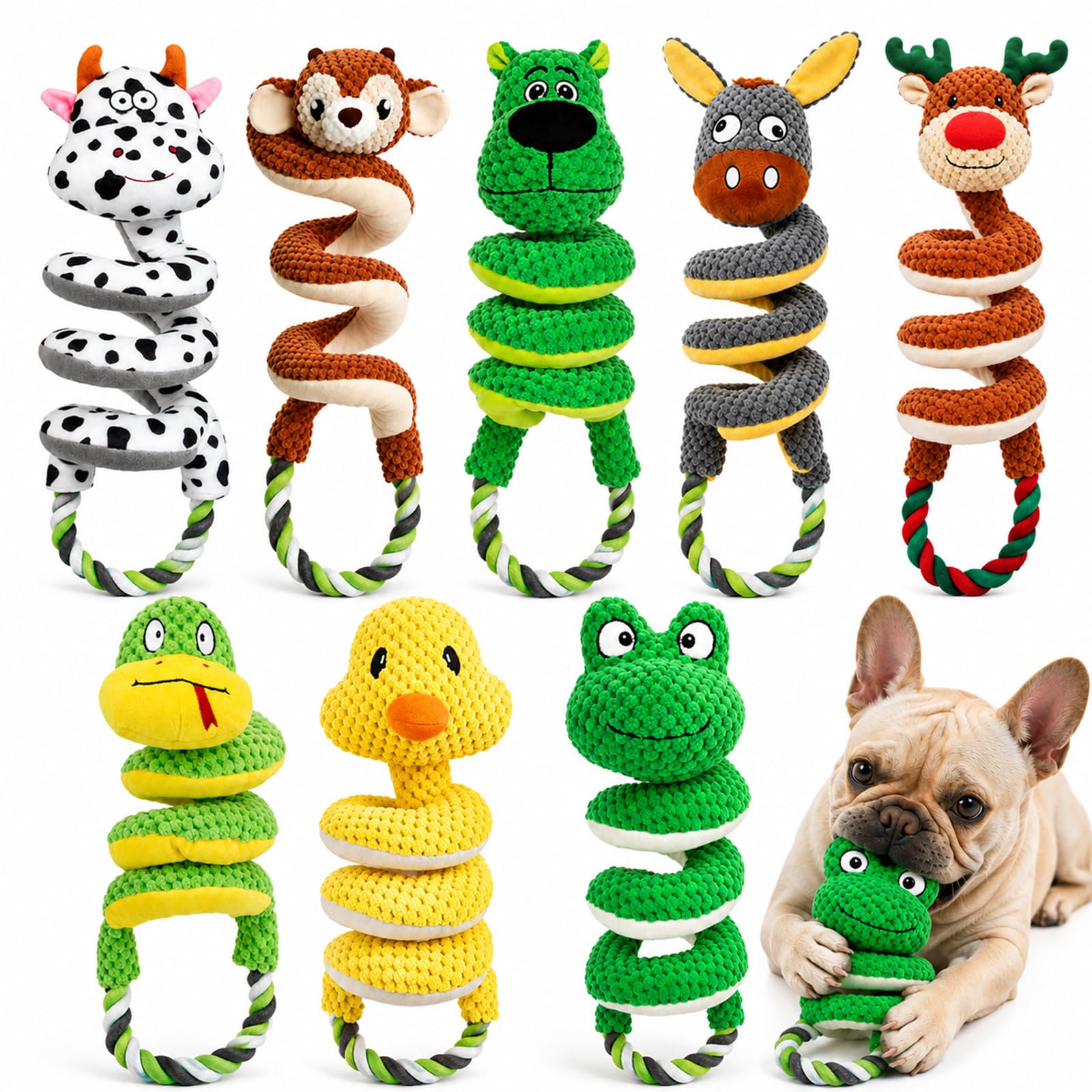 2 Pack Dog Rope Toys, Squeaky Plush Tug and Chew Toys for Medium Large Dogs