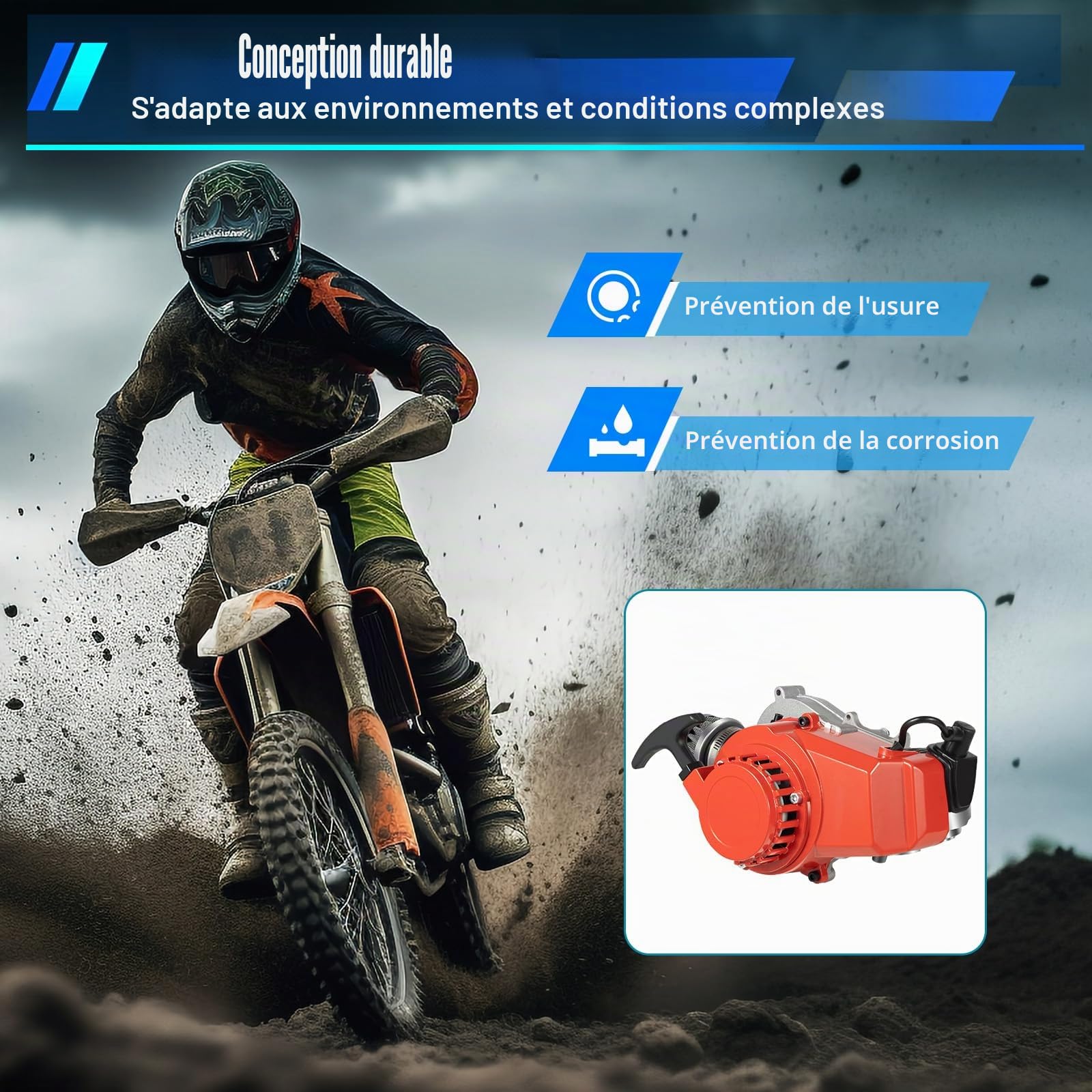 DIFU Pocket Dirt Bike Moteur 2 temps Mise à niveau Mini moteur Go Kart Essence Beach Bike ATV Engine 3 CV pour 49 cm³ 50 cm3
