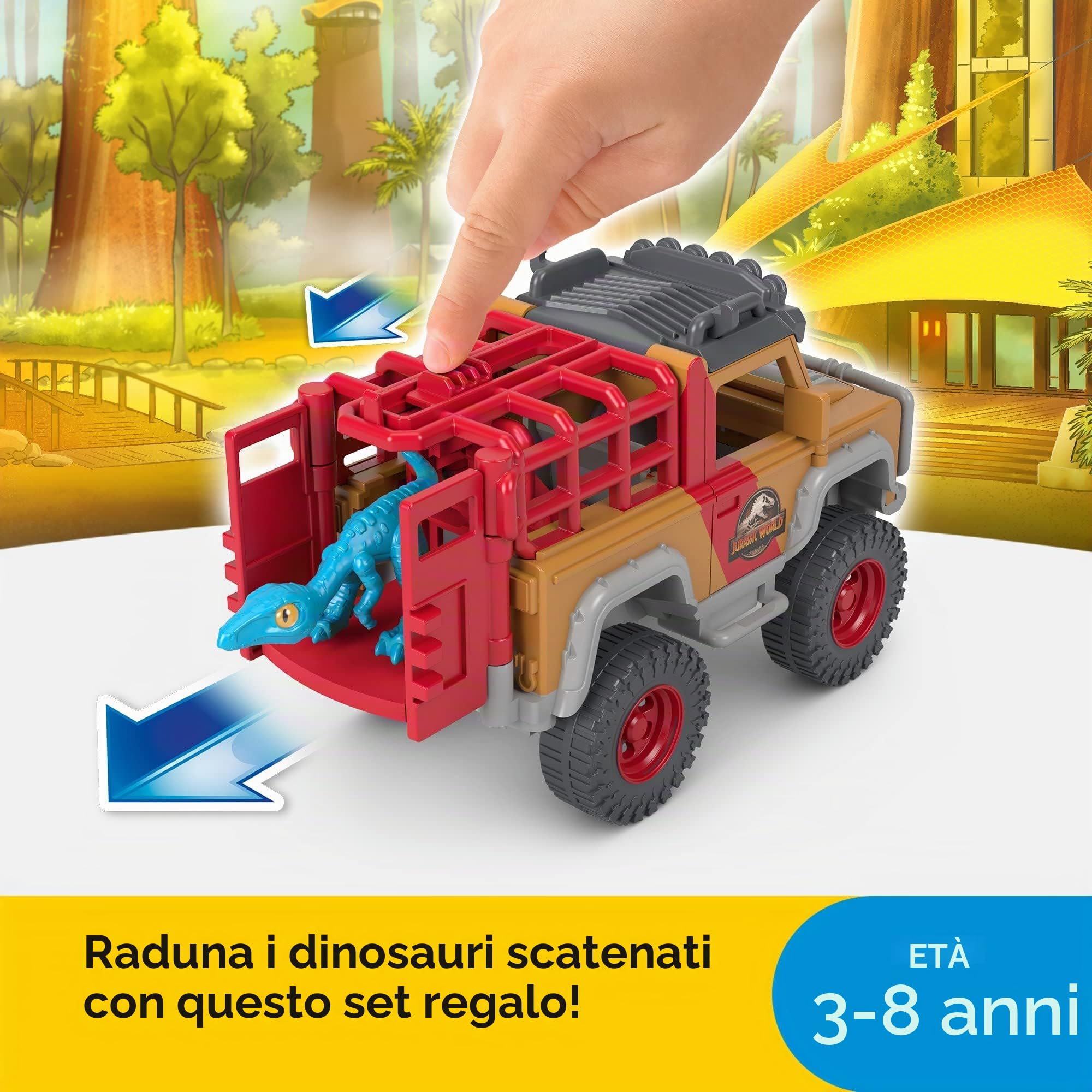 Fisher-Price Set con Personaggio Imaginext Jurassic World Nuove Avventure Dinosauri in Fuga, Giocattolo per Bambini 3-8 Anni, HCR94