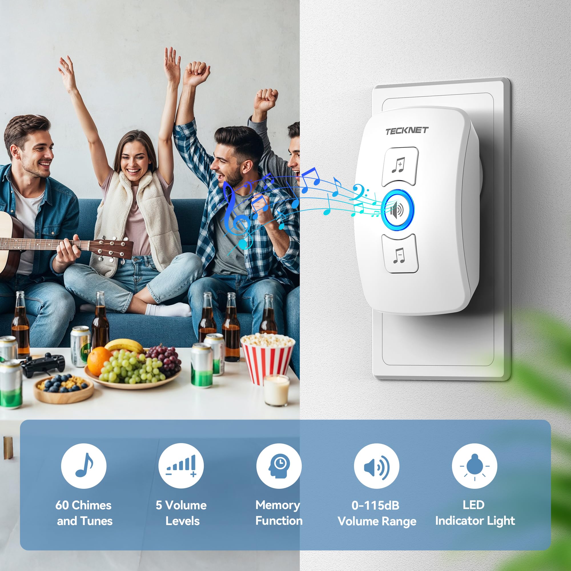 TECKNET Wireless Doorbell, IP65 Waterproof Twin Door bell - Image 4