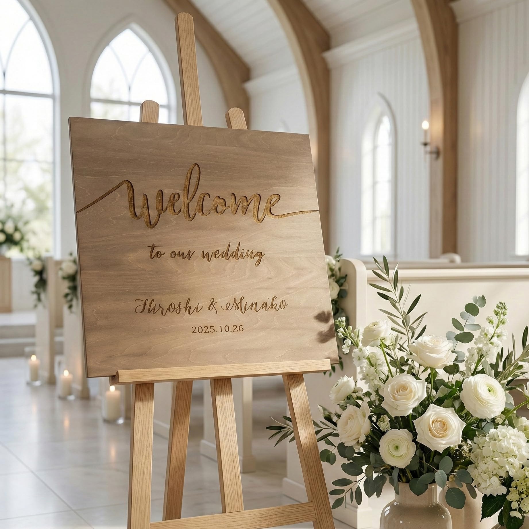Amazon.co.jp: 木製ウェルカムボード ウェディング 名入り&日付 刻印