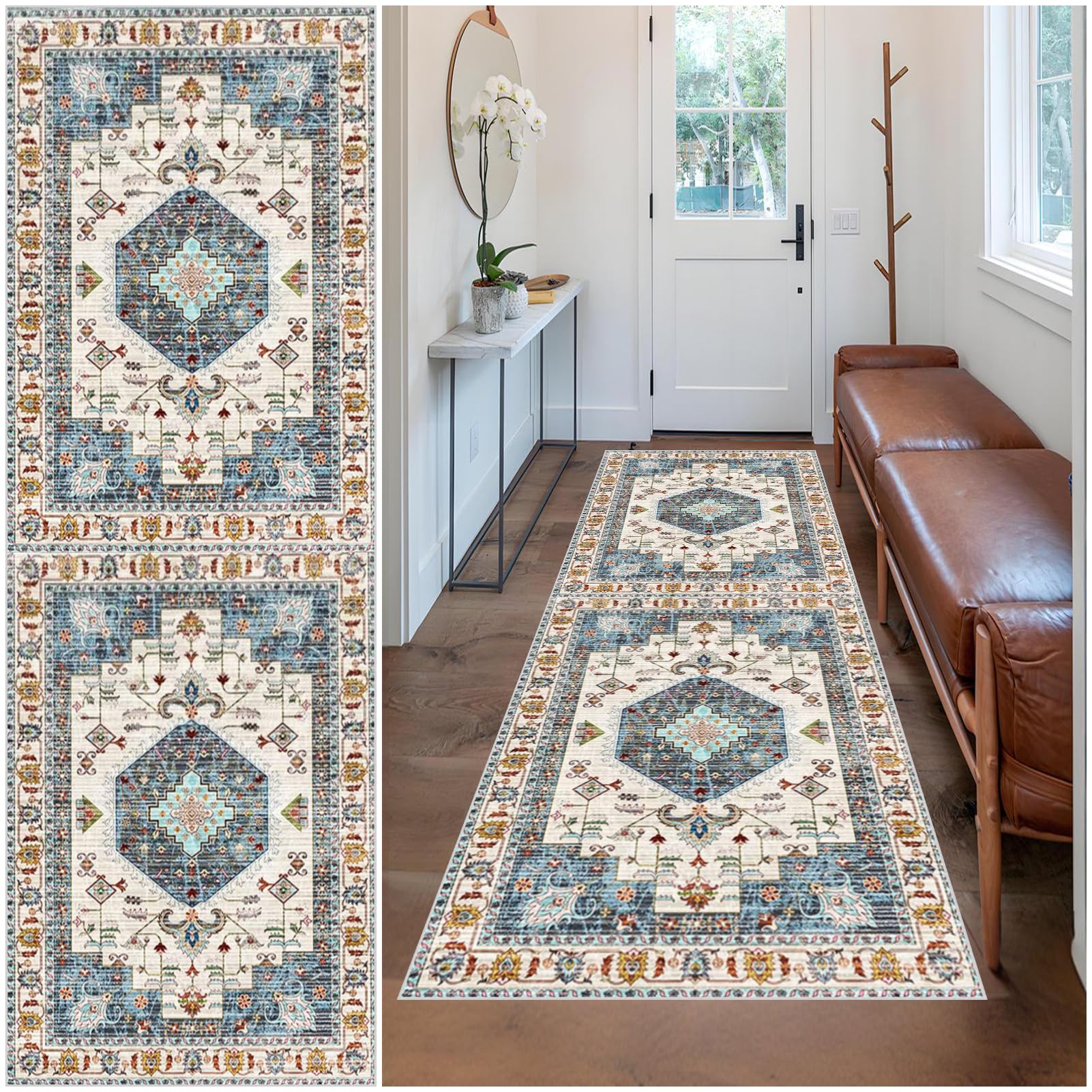 Wuzqju Runner Rug for Entryway Non Slip Doormat Runner Non Shedding Kitchen Rug Machine Washable Floor Extra Long Carpet Mat Hall Runners for Hallway Entryway Bedroom Laundry Room 50 x 180 cm