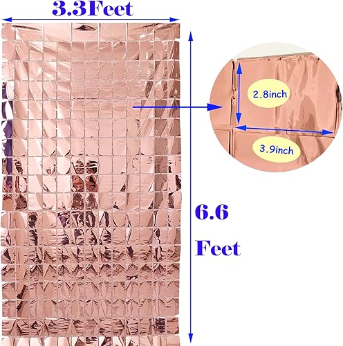 Miniatura 2 de 2 cortinas cuadradas con flecos de papel de aluminio dorado y rosa, para decoración de fiestas, cortina cuadrada de lentejuelas para telón de fondo