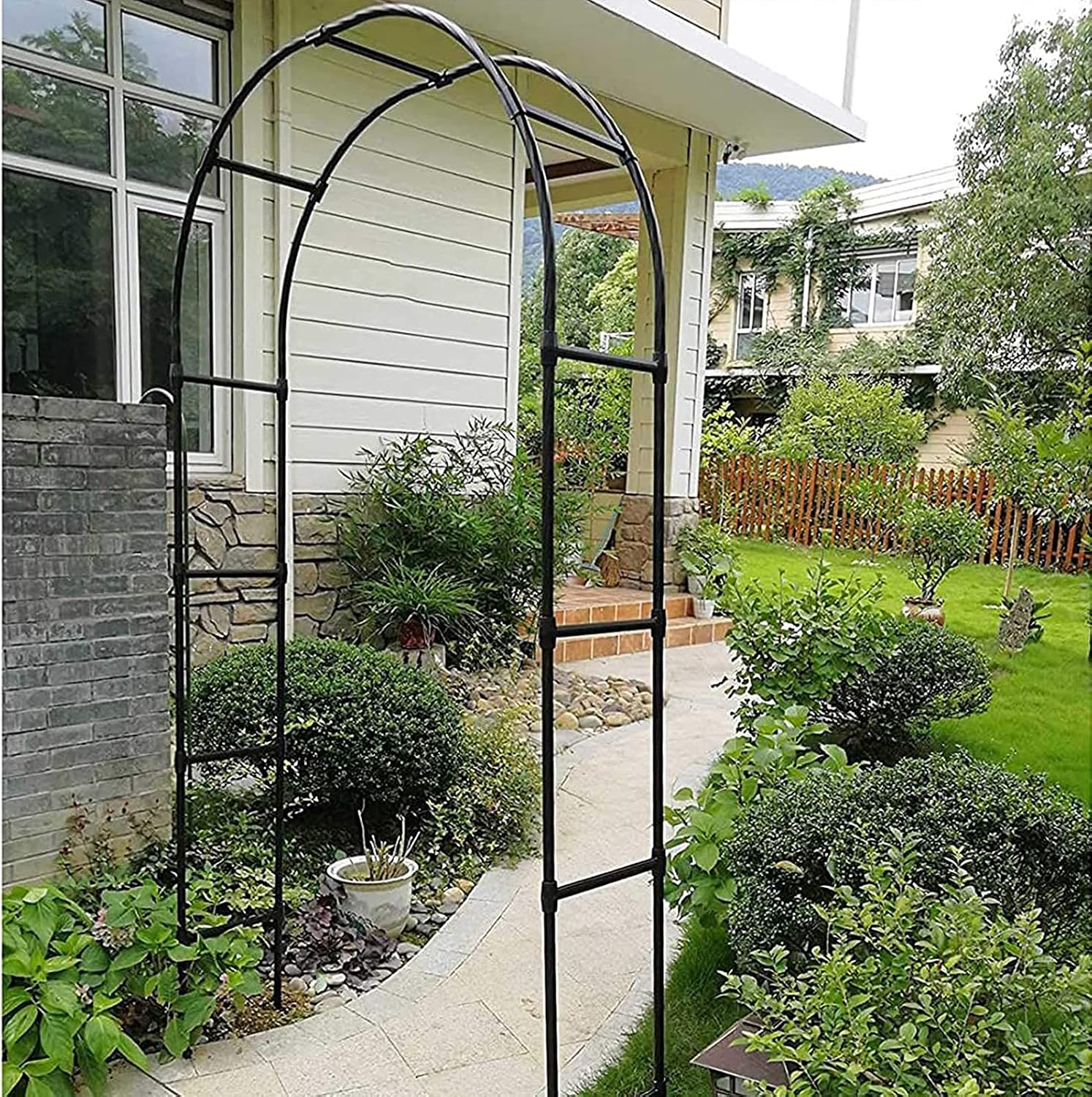 Metal Garden Arch,Trellis Pergola Archway,Rose Arch for Various Climbing Plants,Trellis Decoration Wedding Arch,Weatherproof,for Garden Terrace Backyard,Black,White,Gold,Green