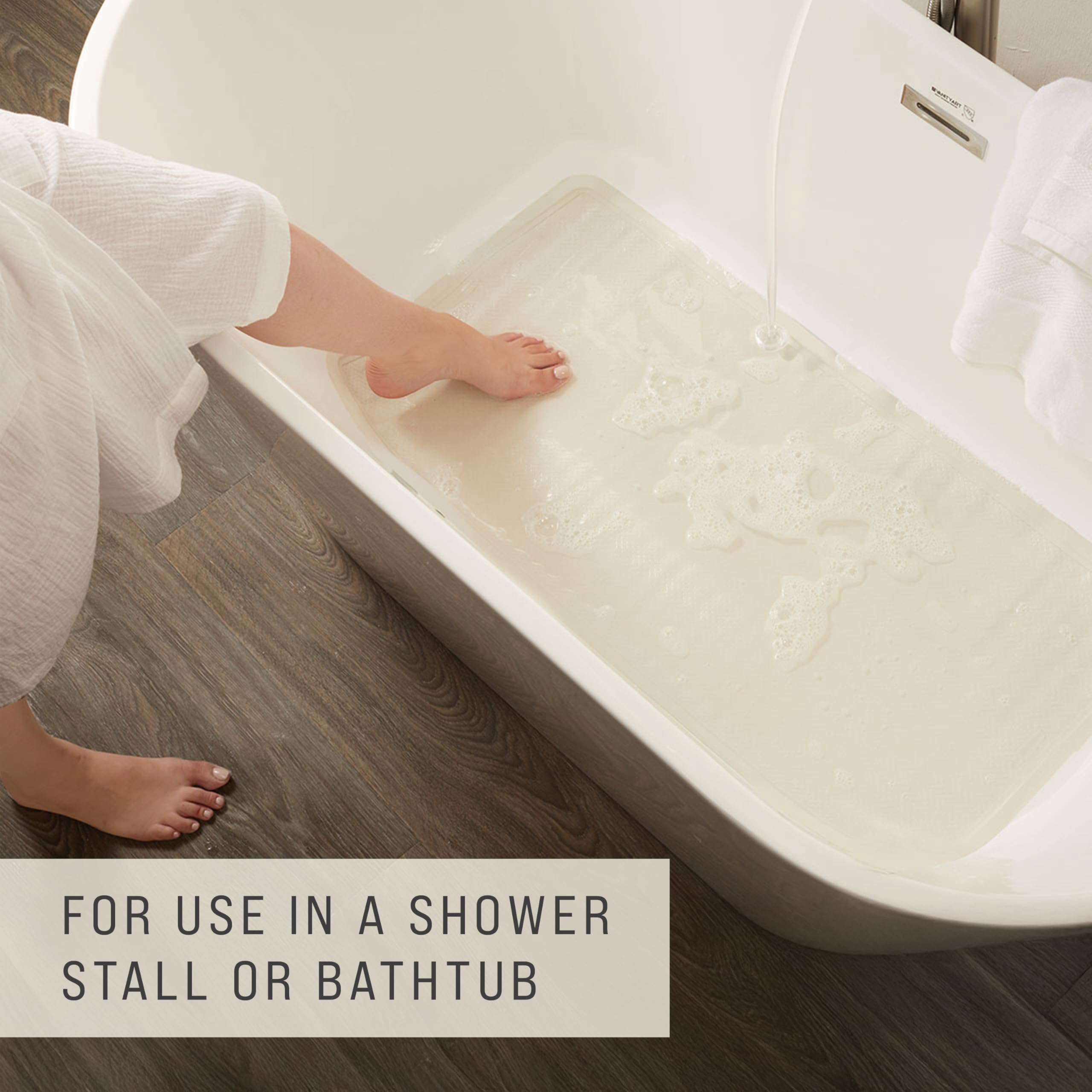 Rubbermaid Commercial Products Badewannen- und Duschmatte, 91,4 x 45,7 cm, weiß, extra lang, maschinenwaschbar, rutschfeste Badezimmermatte mit Saugnäpfen für Zuhause/Hotel/Dusche/Badewanne