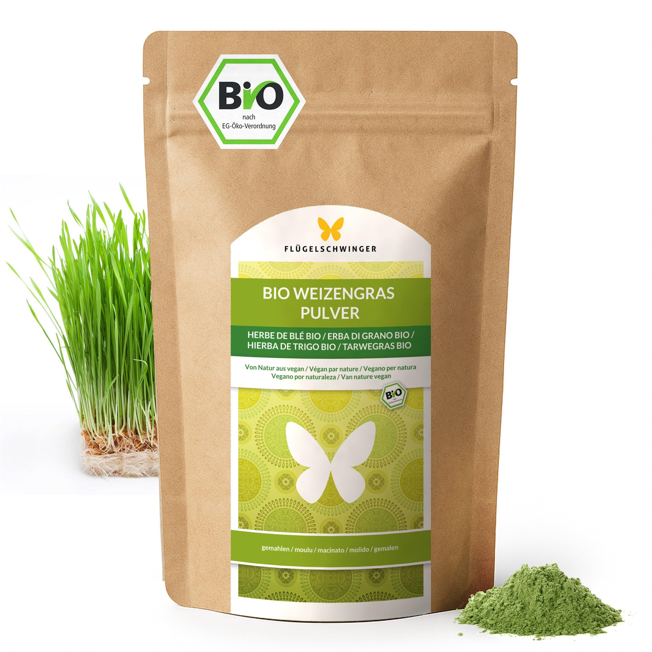 500g de poudre d'herbe de blé BIO d'ALLEMAGNE, qualité crue, issu de jeunes herbes, sans additifs, pour smoothies verts