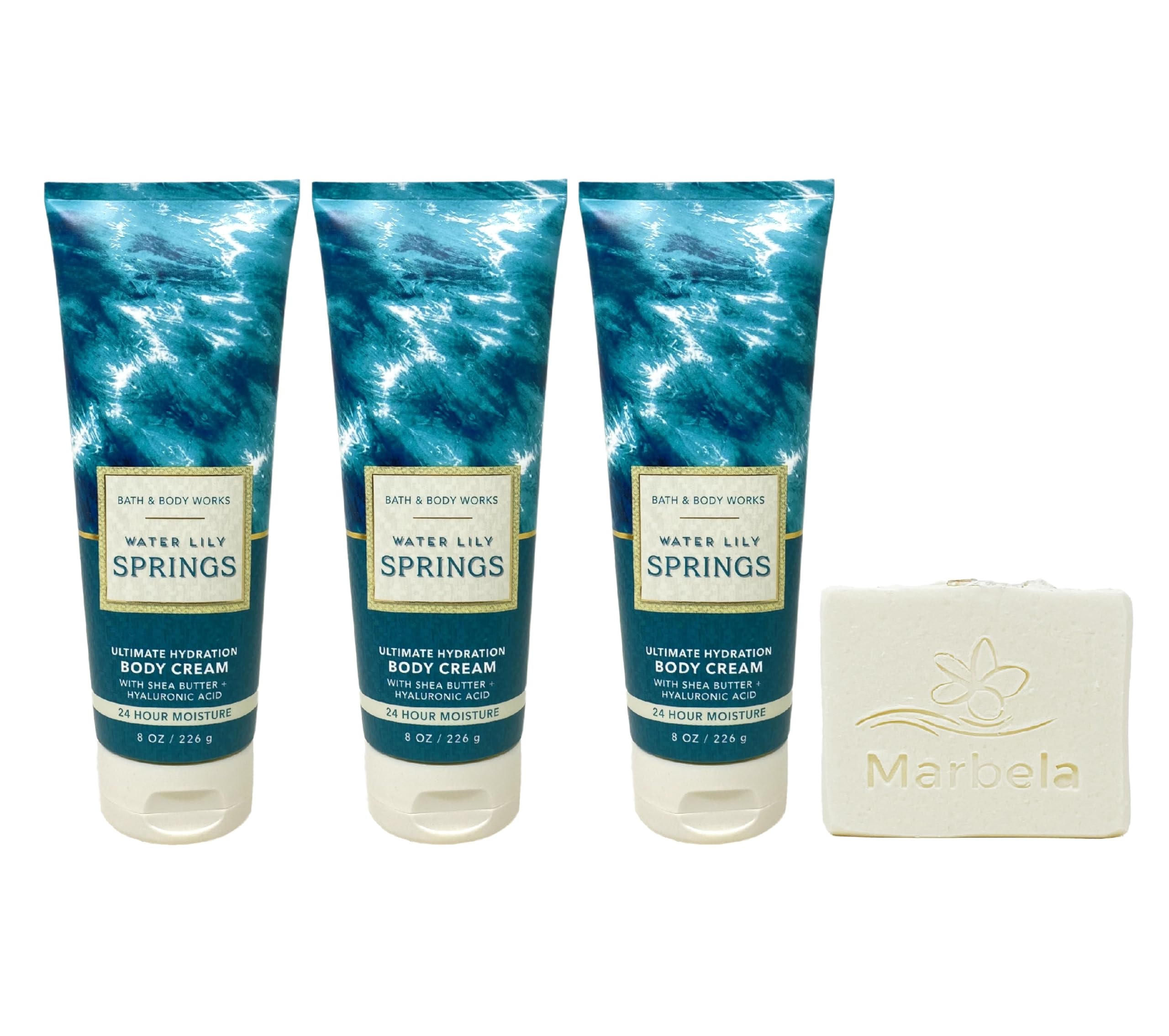 Bath & Body Works Water Lily Springs 3 Pack Body Cream Value Pack with a Natural Oats Bar Soap - Full Size