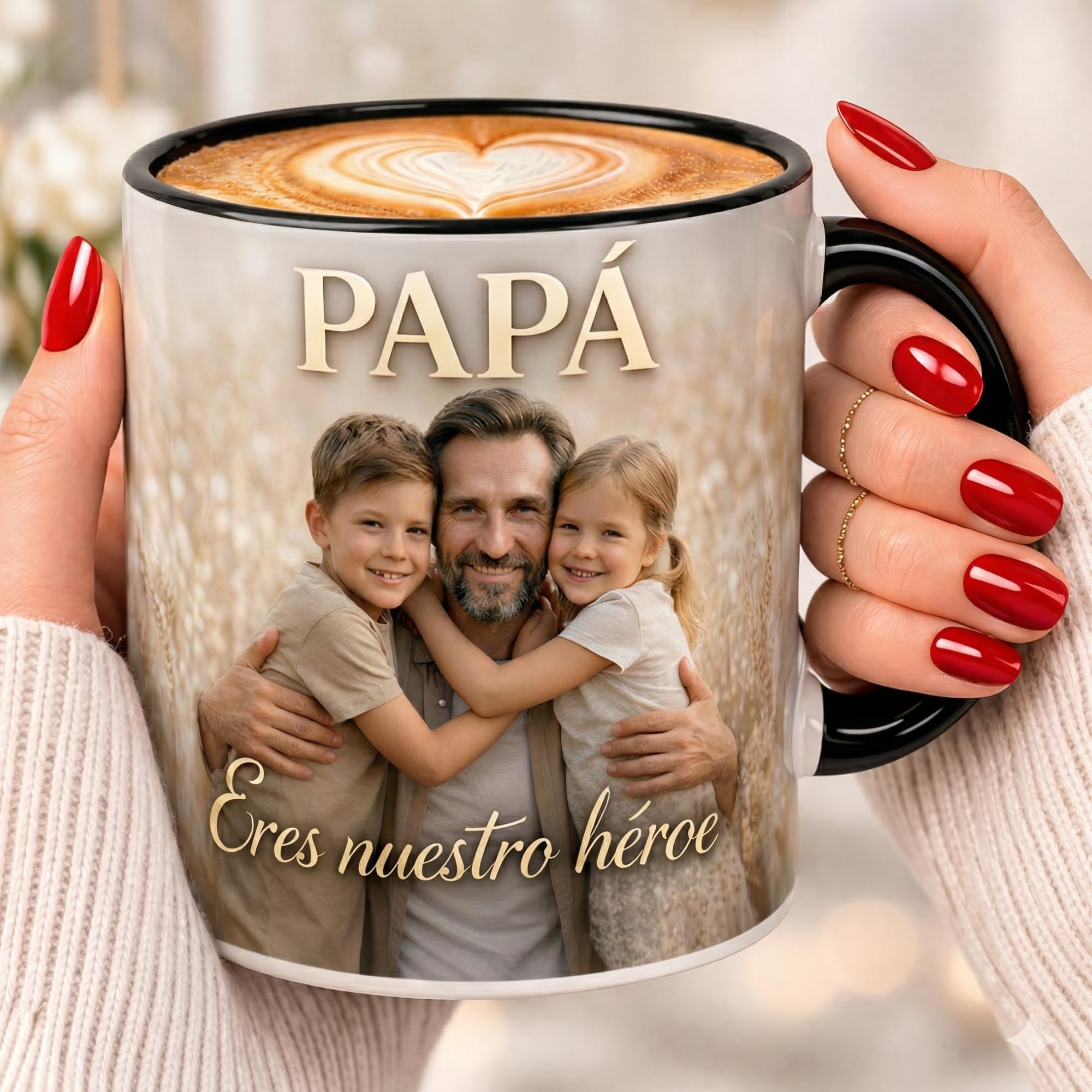 Taza Personalizada Foto Texto Regalo Recuerdo Emocional Original Ceramica 350ml Resistente Microondas Lavavajillas Diseño Unico Amor Familia Amigos Cumpleaños Sorpresa Especial (ROSA) — view 10