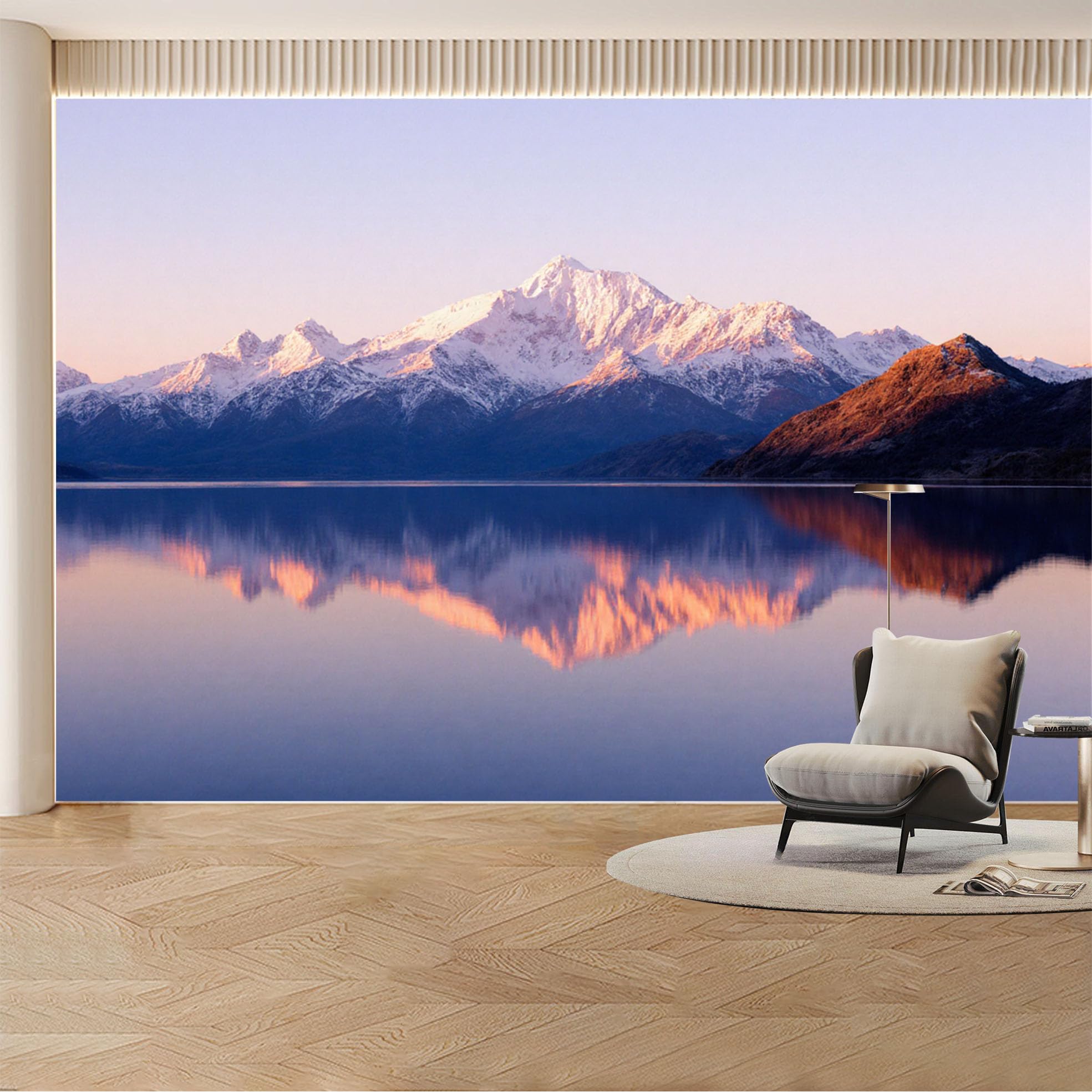 Custom Wall Mural Wallpaper Snowy Mountain Lake Landscape Nature 3D Effect Wall Decor Large Wall Art Sunset Misty Removable SelfAdhesive Large Photo for Living Room， Bedroom， Office