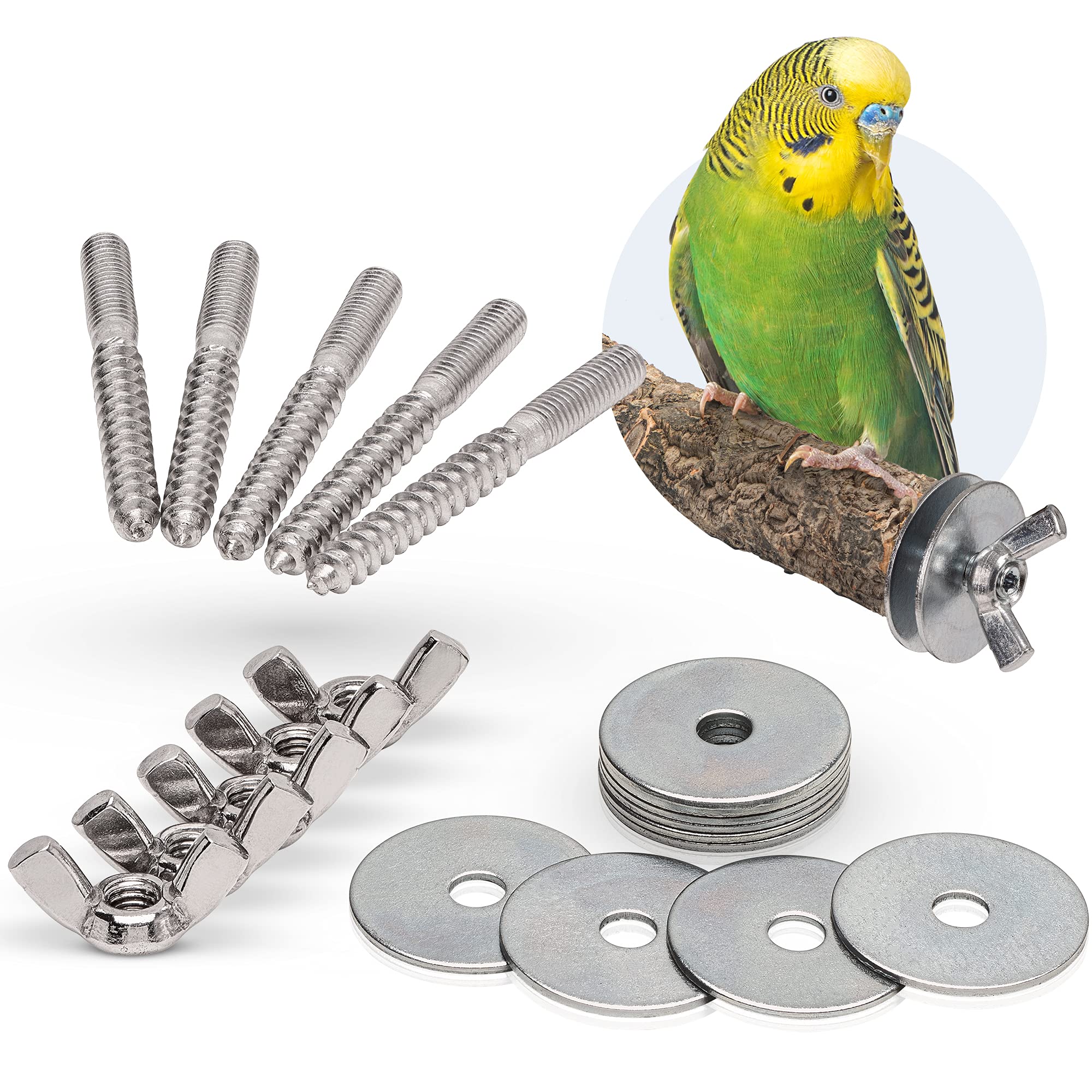 Branch Screws for DIY Bird Toys, Perches, Seating Boards, etc. and Fixing to Cage – Pack of 5