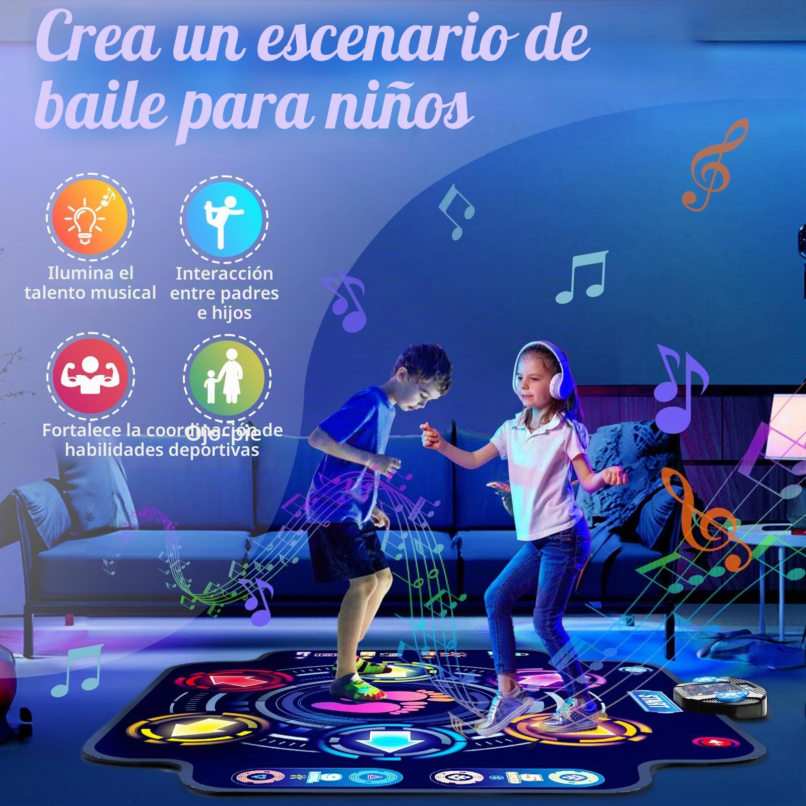 Alfombra de Baile para Niños 3+ Años, Almohadilla de Baile Iluminada con Bluetooth Inalámbrico 5 Velocidades 9 Niveles Alfombra Musical para Niño, Juguete para Niñas Niños 3 4 5 6 7 8 9 10+ Años