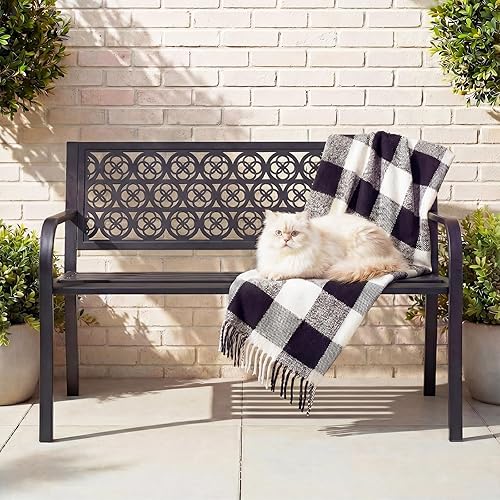44" Outdoor Garden Bench, Iron Metal Frame Patio Bench with