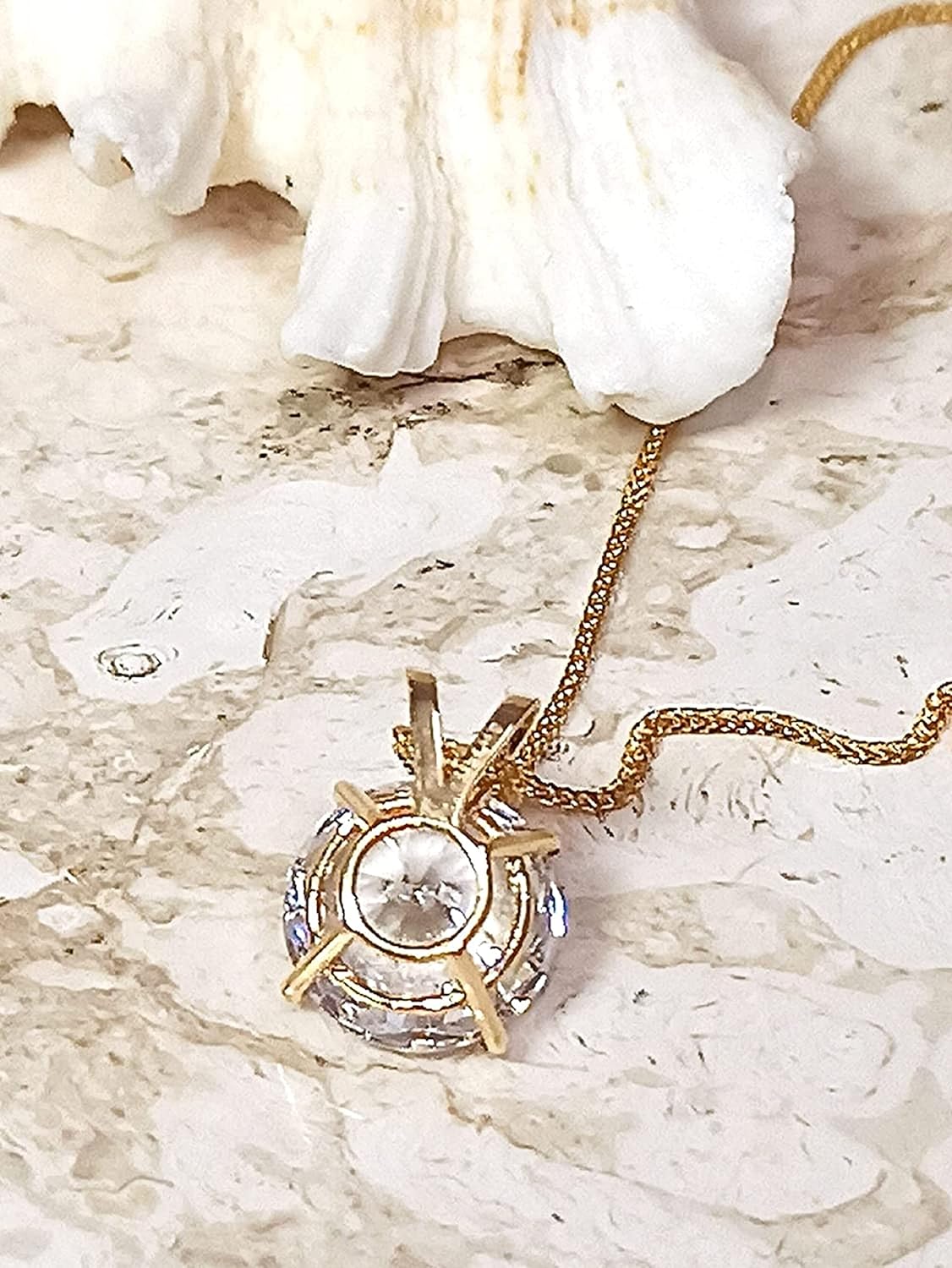 18k SOLID Gold LUXURY WOMENS DAY gift for her 8mm Diamond Necklace Pendant 1.5 carat SOLITAIRE DIAMOND Floating Diamond Necklace Yellow gold HANDMADE Jewellery for women - Image 3