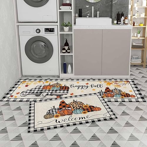 Miniatura 9 de PRINT PICTURE ARTHOME Alfombras de cocina absorbentes antideslizantes para piso, alfombra de cocina de otoño de Acción de Gracias, calabaza, gnomo,