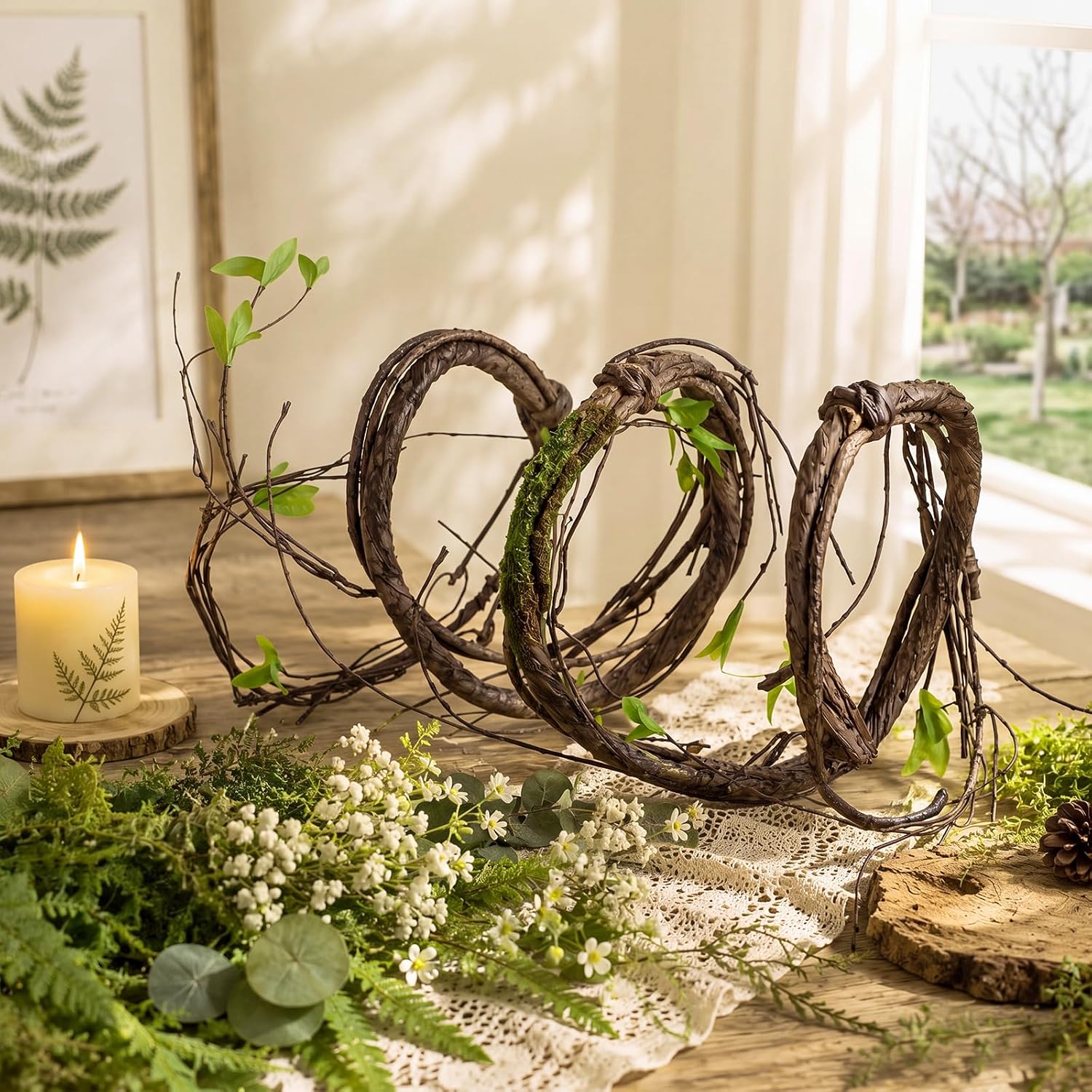 2 Pcs 71in Artificial Bendable Tree Branches Wall Hanging Fake Trunk Garland Twigs Halloween Cherry Tree Branches Rattan Liana Cane Vine for Front Door Reptile Habitat Wedding (Leafy)