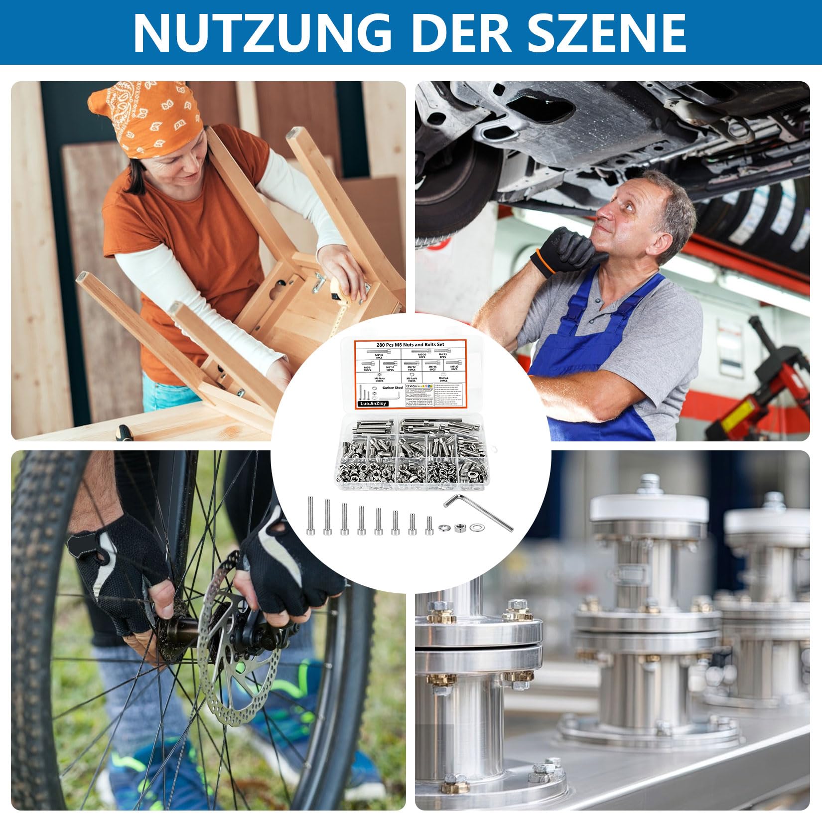 280 PzViti M6, Viti a Testa Cilindrica con Esagono Incassato, Set di Bulloni e Dadi, Viti a Testa Esagonale in Acciaio Inox con Rondelle, Assortimento di Bulloni a Cilindri per Macchine