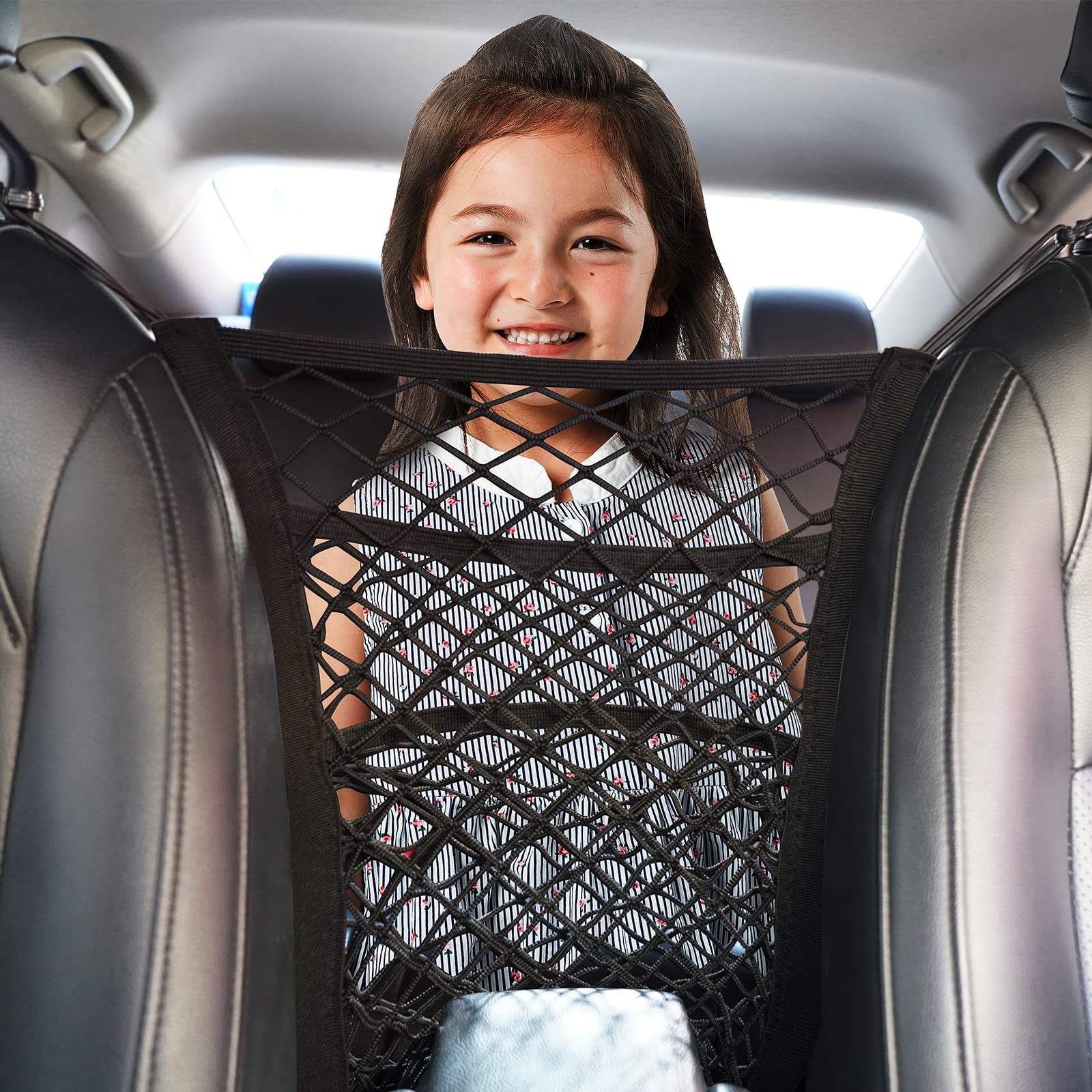 Si Tong Car Mesh Organizer 3-Layer, Backseat Kids Dogs Net for Car Between Seats Back Seat Net Organizer, Pet Barrier Backseat Mesh Net for Cars (xl)