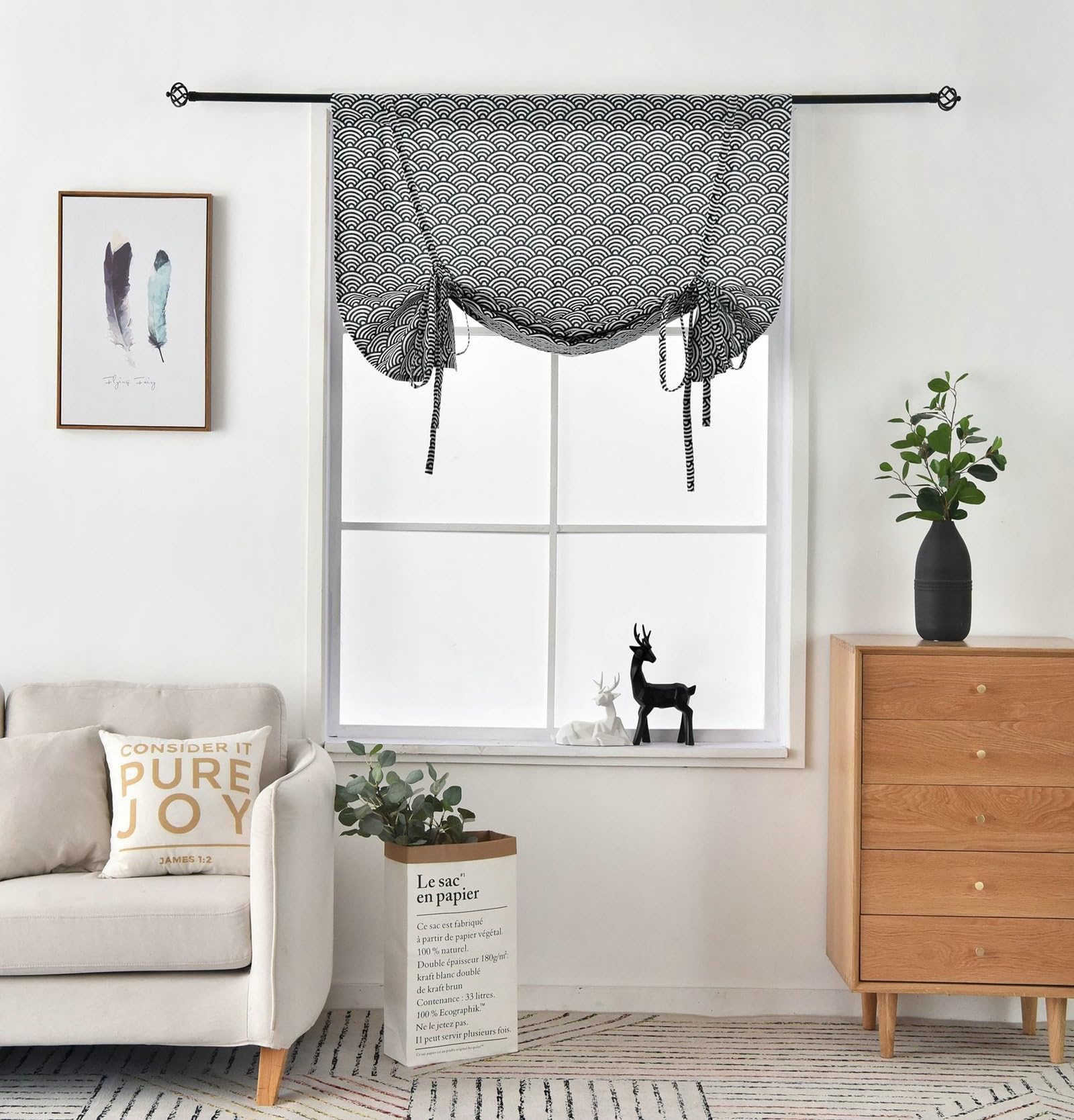 Verdunkelungsvorhänge Schwarz Beige 2er Set, Vorhänge Blickdicht Stangendurchzug 117x160CM Bedruckt mit Wellen Motiv Wohnzimmer Schlafzimmer Gardinen und Vorhänge