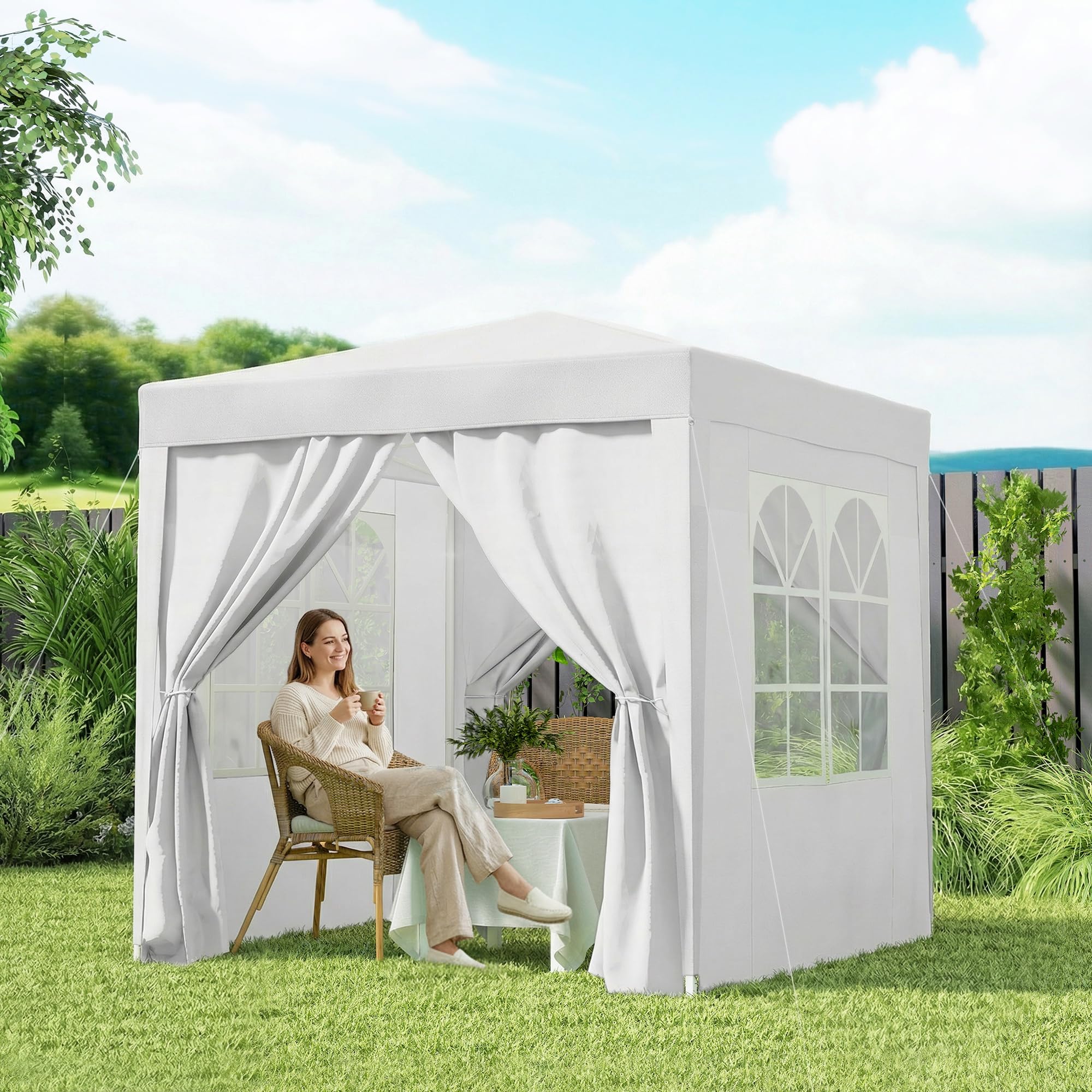 Outsunny 6.6'x6.6' Pop Up Canopy Tent with Sidewalls, Instant Sun Shelter Camping Gazebo with Carry Bag, for Outdoor, Garden, Patio, White — view 9