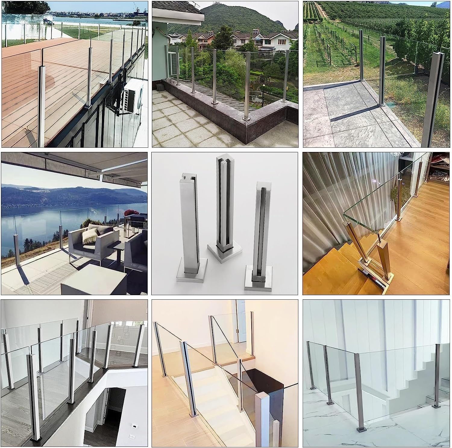 Ciężkie balustrady dwupakowe, uniwersalne słupki środkowe do paneli drewnianych z tworzywa sztucznego (1012 mm), idealne na tarasy, korytarze, werandy i balkony, wysokość 60 cm