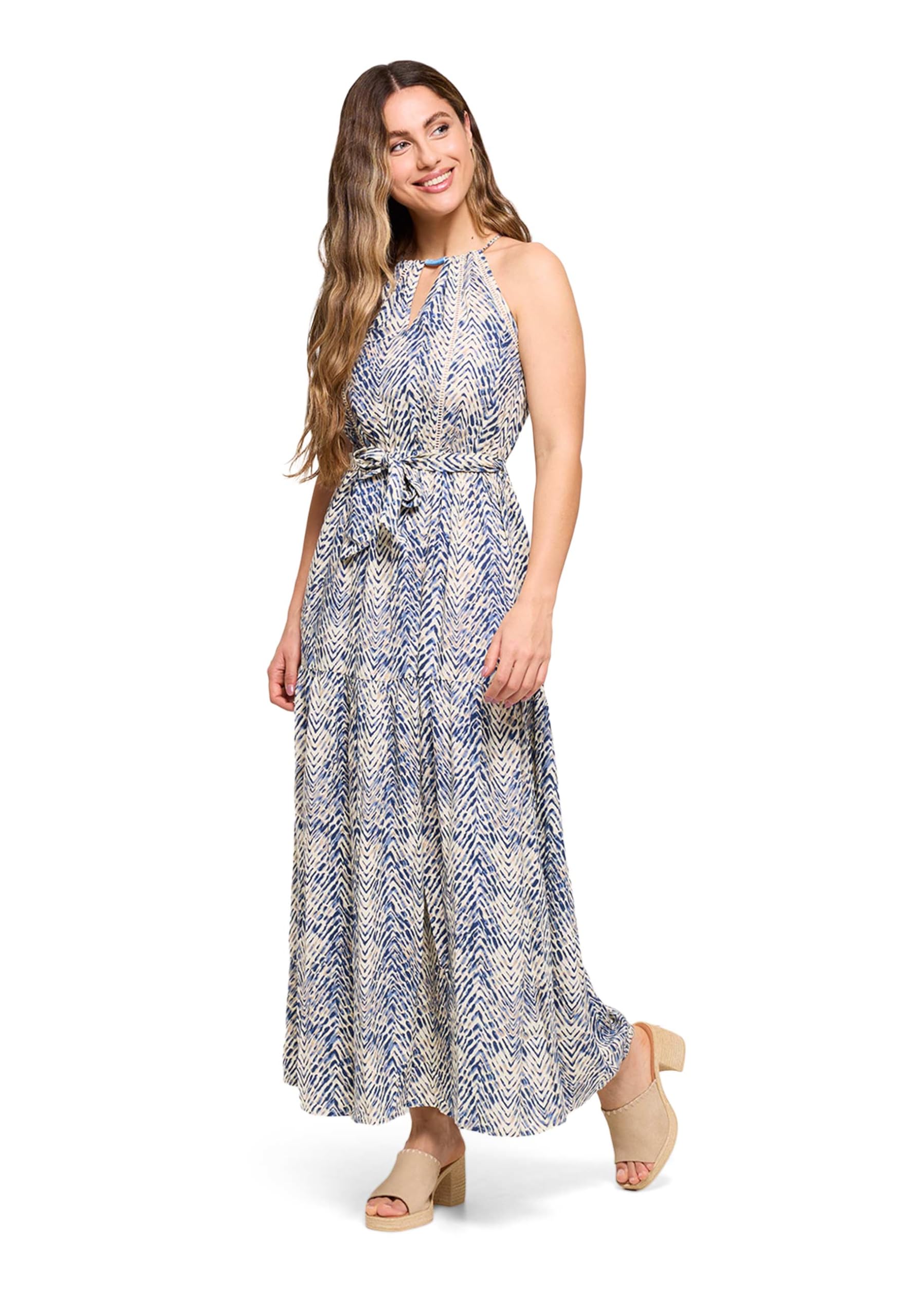 KOALA BAY | Solea | Vestido Mujer | Vestido Largo Estampado Fluido Sin Mangas Cinturón Ajustable Escote Halter Verano Casual