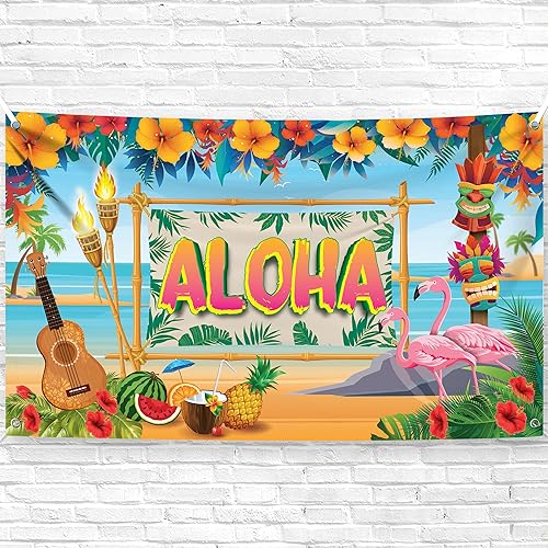 Miniatura 1 de KatchOn, Cartel Aloha para decoraciones de fiesta Luau - Xtralarge, 72 x 44 pulgadas, pancarta de Luau para decoraciones de fiesta Aloha  Fondo
