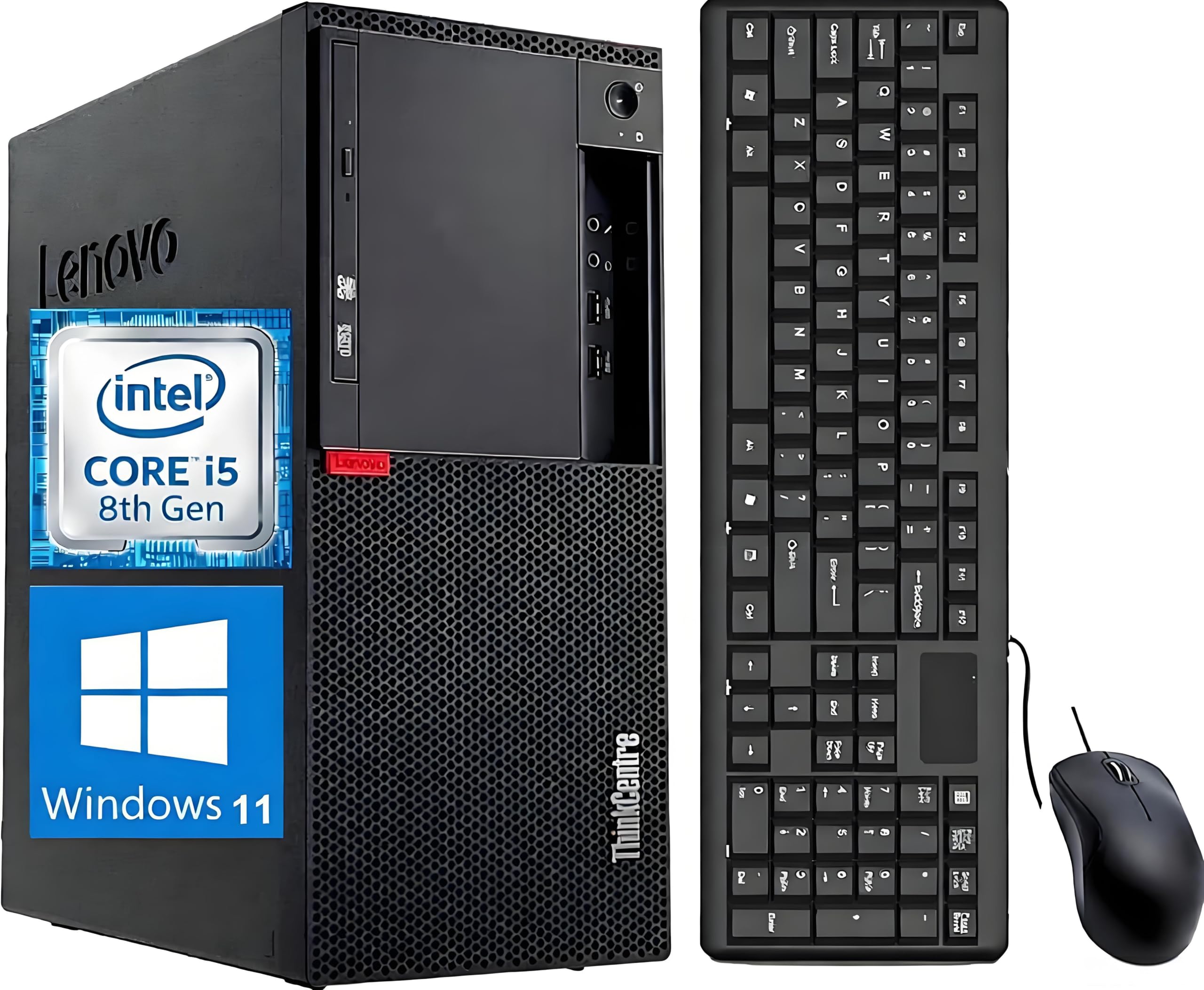 Lenovo ThinkCentre M920T Mini Tower komputer stacjonarny, Intel Core i5-8600, 8 GB RAM, 256 GB SSD, WiFi, Bluetooth, klawiatura US QWERTY, Windows 11 Pro (odnowiony)
