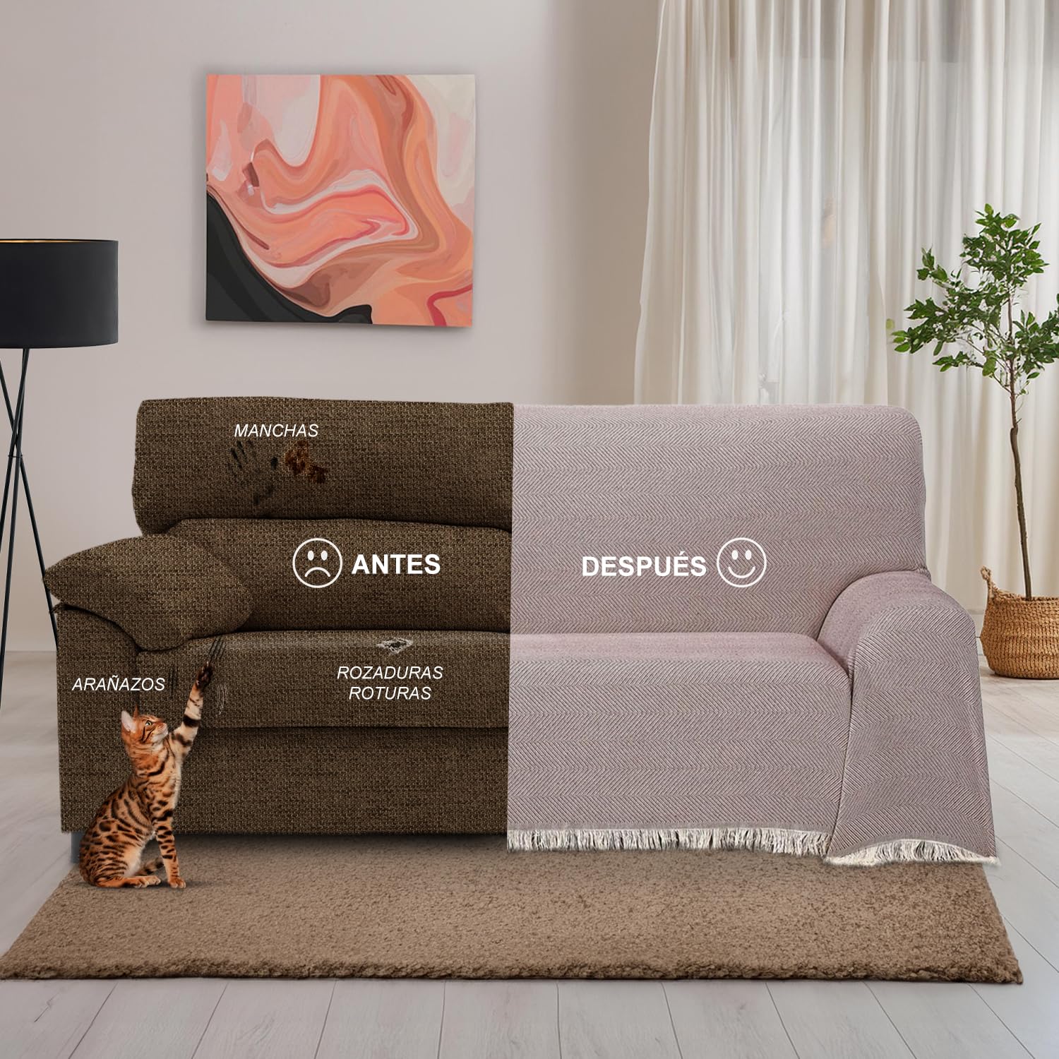 ECOMMERC3 Multifunctionele sprei, afmetingen 230 x 260 cm, voor bank of bed, multifunctionele sprei, ecru, decoratief, voor bank, bed, bankovertrek, licht en elegant