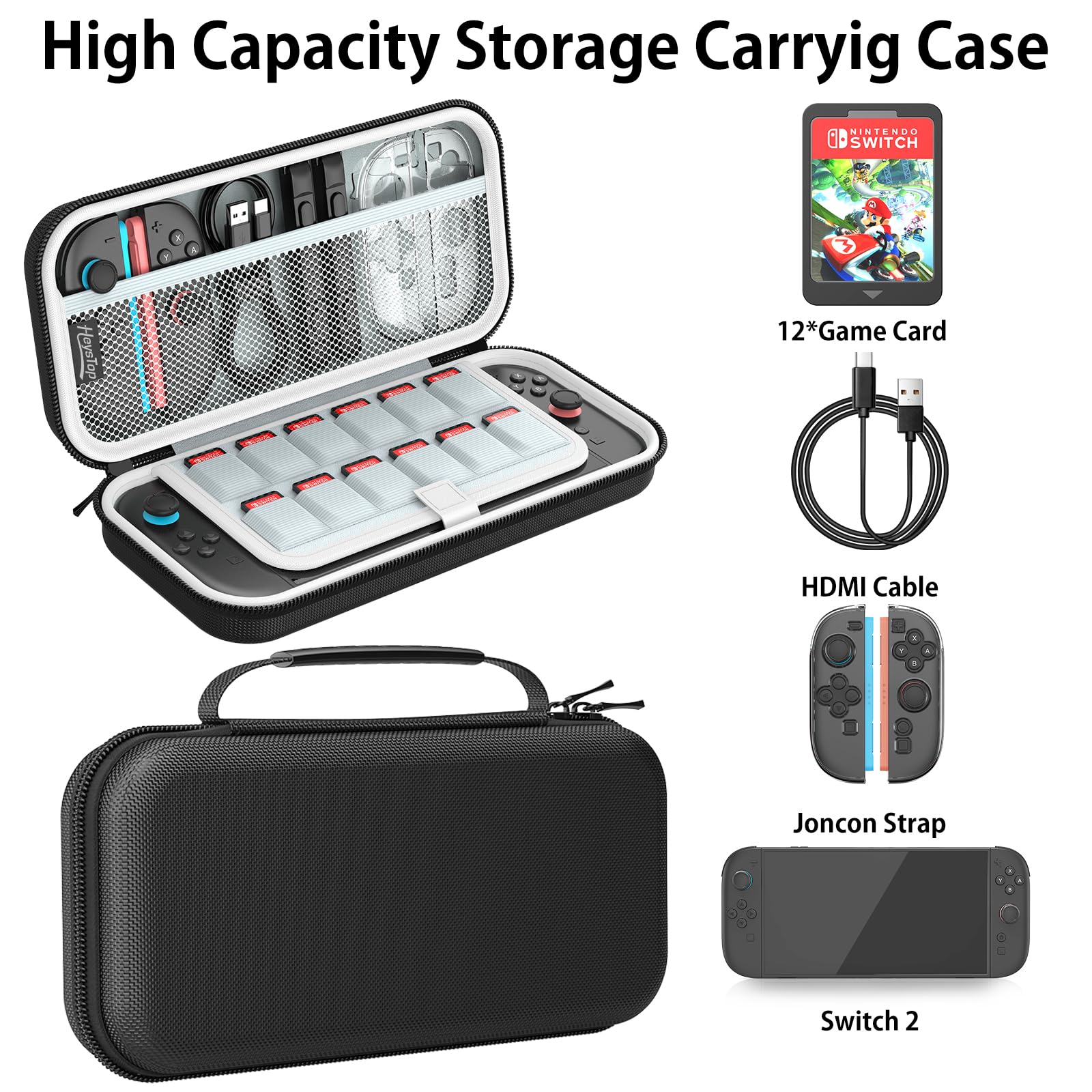 HEYSTOP [48 Pezzi] Custodia per Nintendo Switch 2 Custodia da Viaggio Portatile con Protezione Rigida Completa Ampia capacità di Archiviazione e 18 Slot per Schede di Gioco per Accessori Switch 2