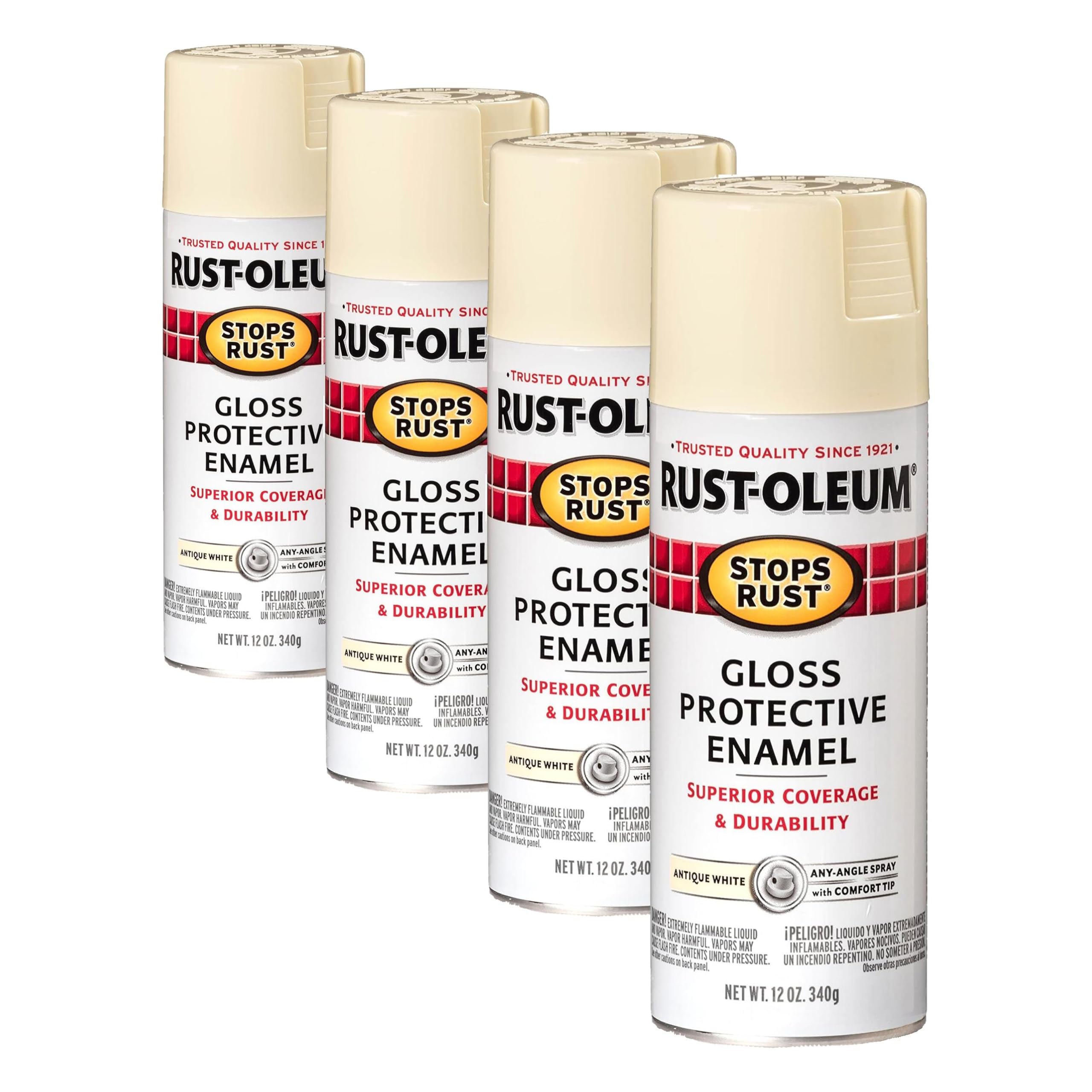 Rust-Oleum 7794830 Stops Rust Spray Paint, 12 oz, Gloss Antique White (Pack of 4)