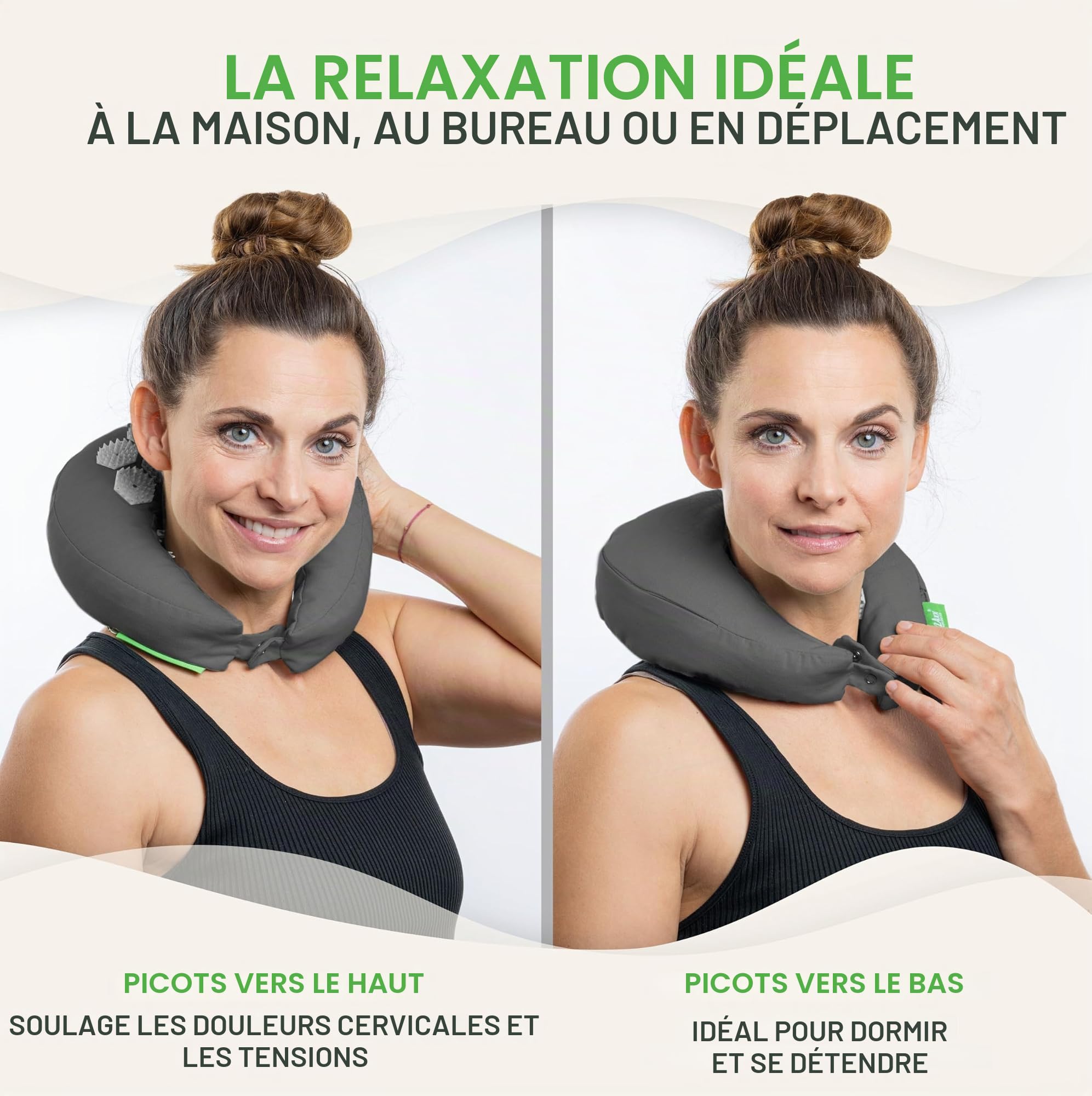 BACKLAXX® Coussin de Voyage d'Acupression, Sarrasin & Fonction Flip