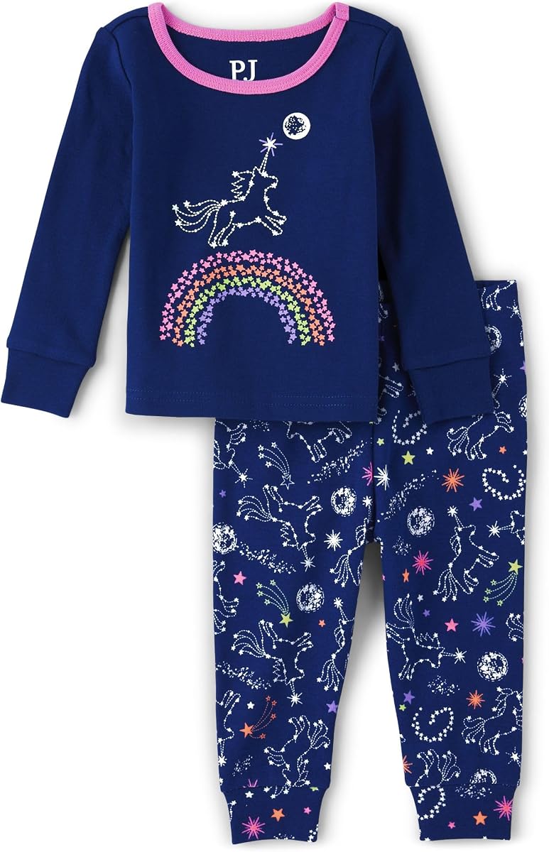 The Children's Place Conjunto de pijama de 2 piezas, 100 % algodón, con camiseta de manga larga y pantalones para bebés y niños pequeños